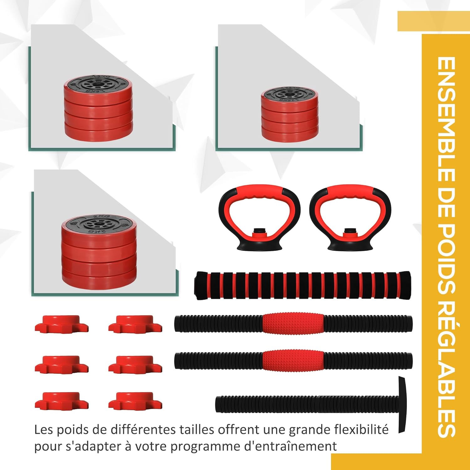 Thumbnail 3 de SPORTNOW kit haltères 4 en 1 20 kg