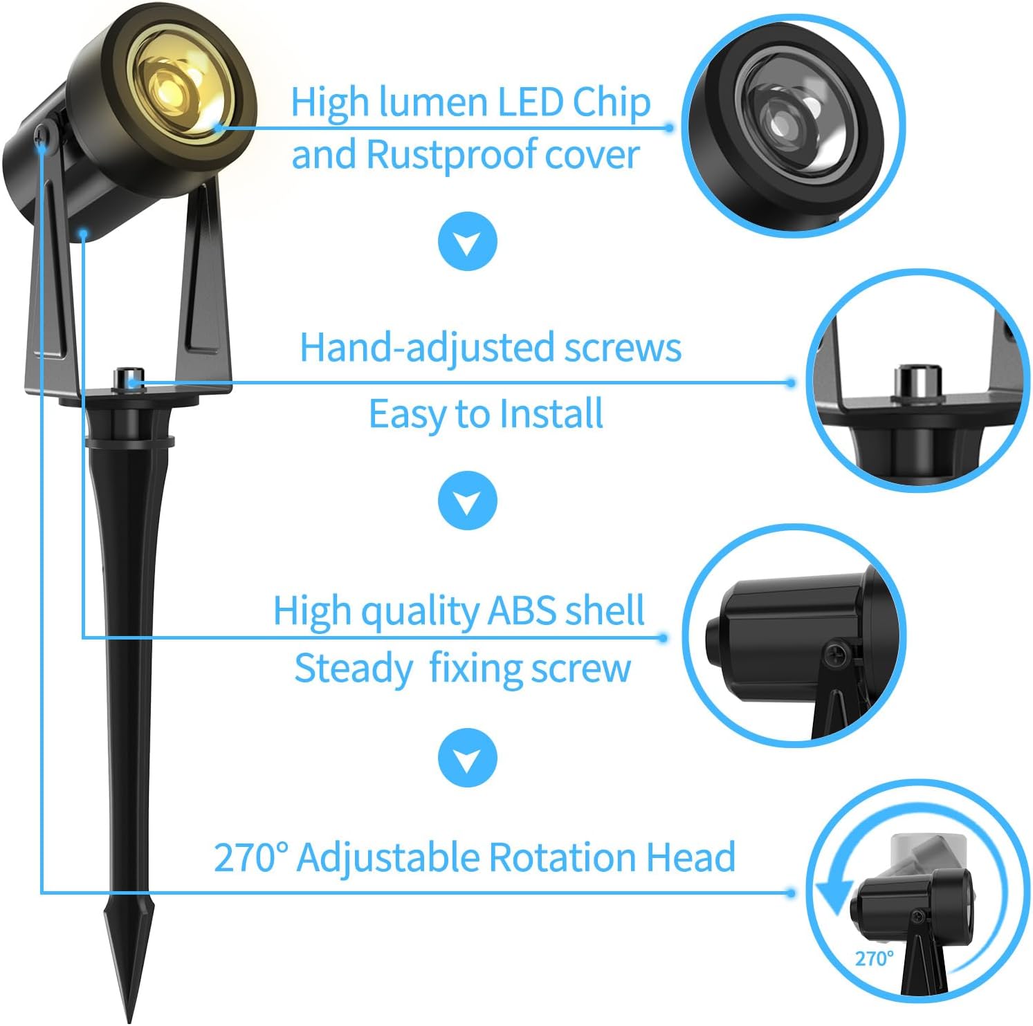 Thumbnail 3 de GLOBELIT Garden Spike Lights 90FT (8-Pack): 360° Adjustable Outdoor LED Spotlights, IP65, 3000K Warm White