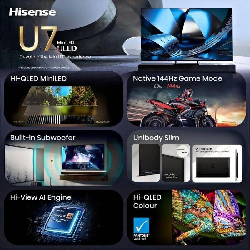 Detalle de Hisense TV Mini LED ULED 65U7SE 65" 4K 144 Hz | Cine en casa, HDR10/Dolby Vision y VIDAA