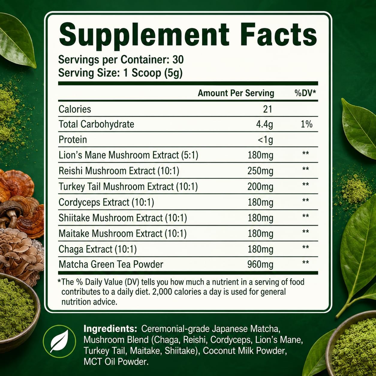 Thumbnail 6 de Suiyilary Mushroom Matcha Powder, 7 Mushroom Blend with MCT Oil, 150g