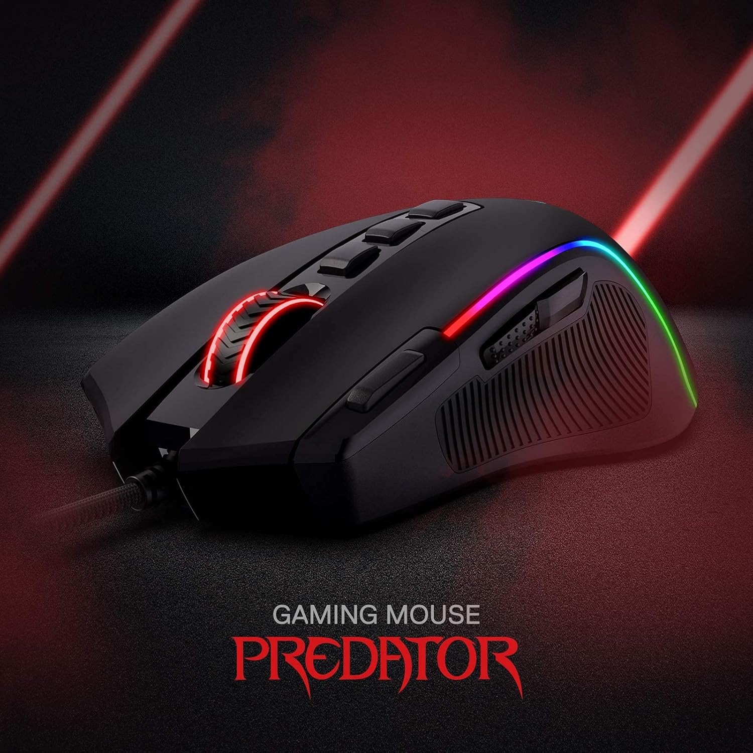 Detalle de Redragon M612 Predator RGB: ratón óptico con cable, 8000 dpi y 11 botones programables
