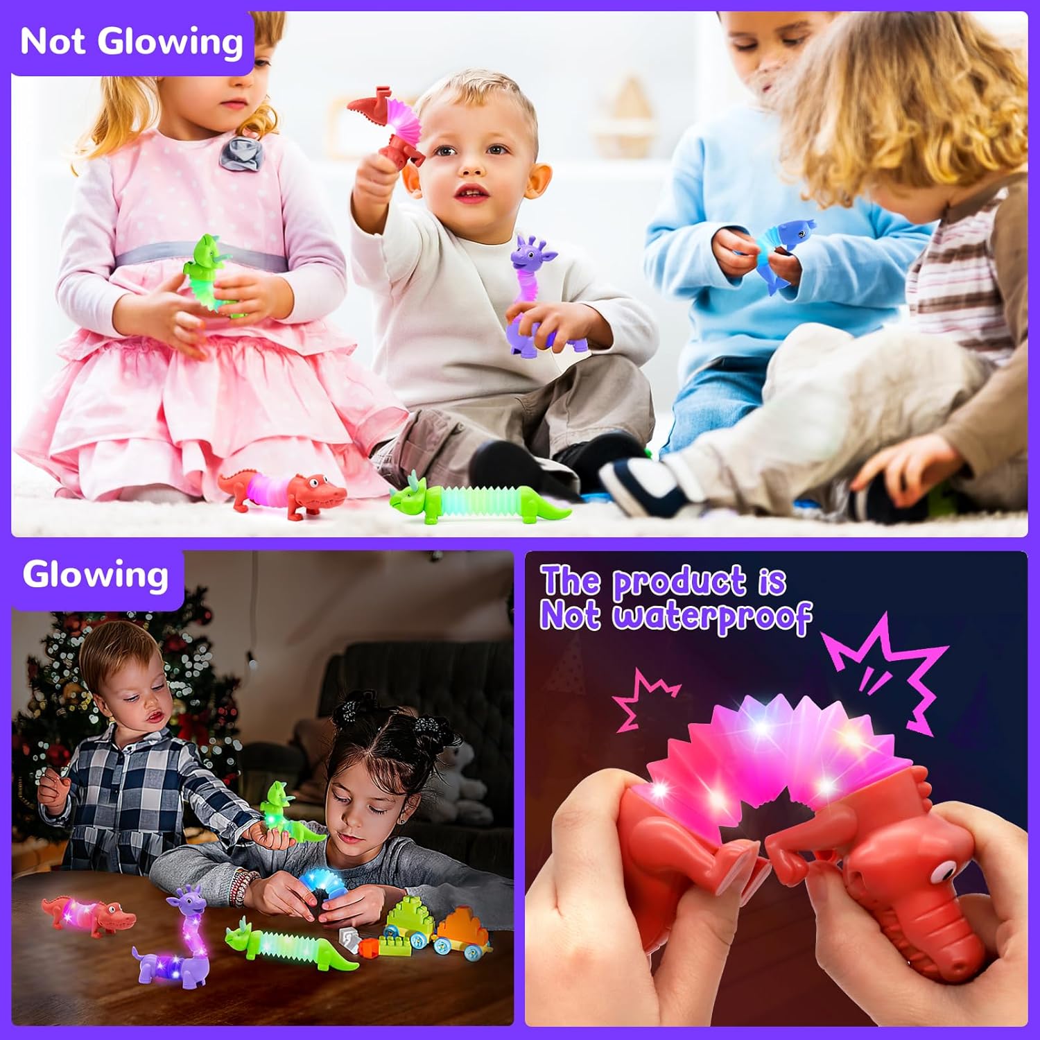 Detalle 2 de DELEE Pop Tubes Animal Toy (4-pack) with LED lights – stress relief stretch tube animals