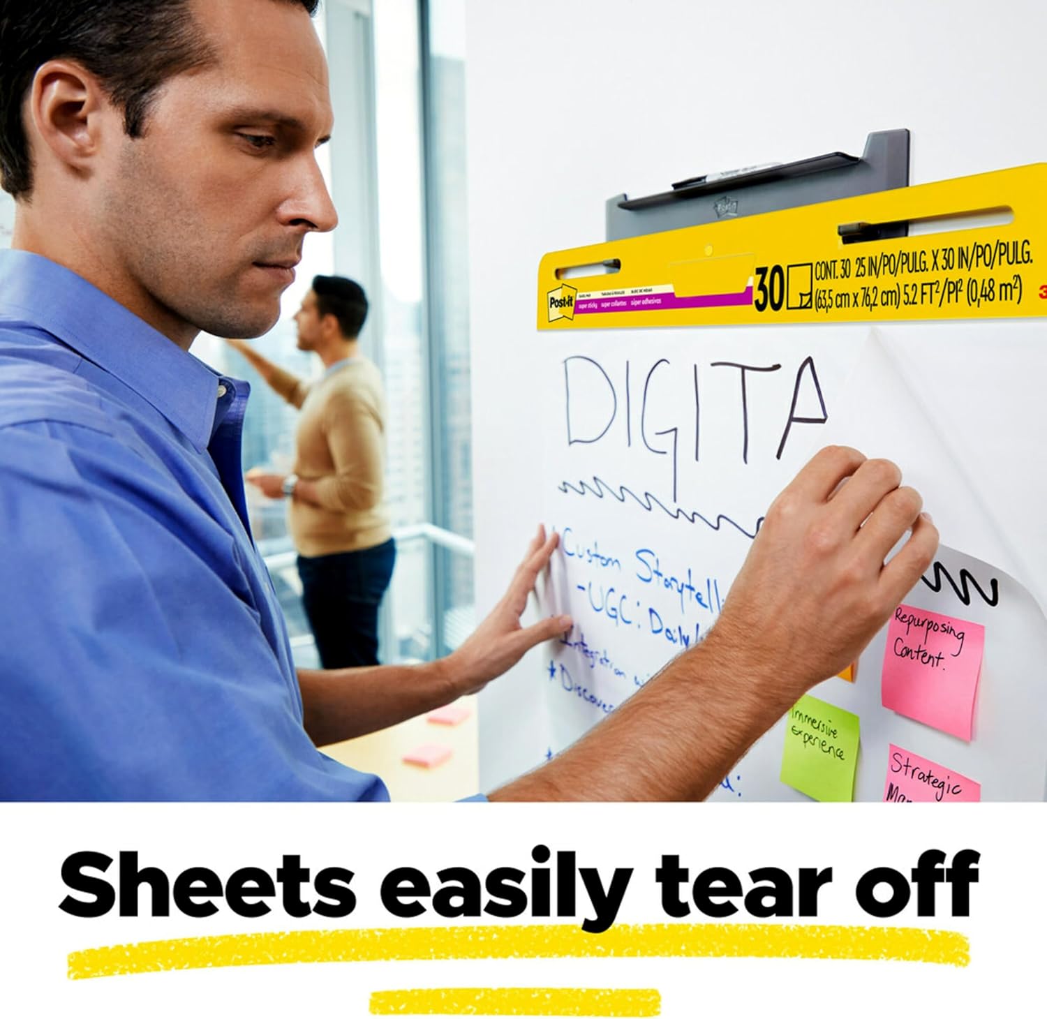 Thumbnail 6 de Post-it Super Sticky Meeting Charts – Pack Promo, 6 tableaux autocollants 635 x 762 mm (blanc) pour réunions et brainstorming
