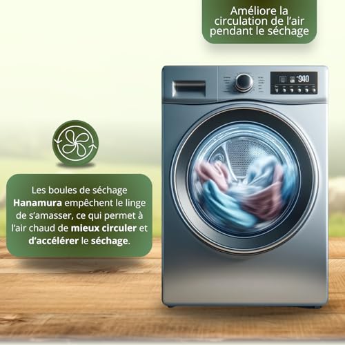 Detalle de Hanamura 6 XXL Boules de lavage et séchage en laine néo-zélandaise – rangement coton inclus