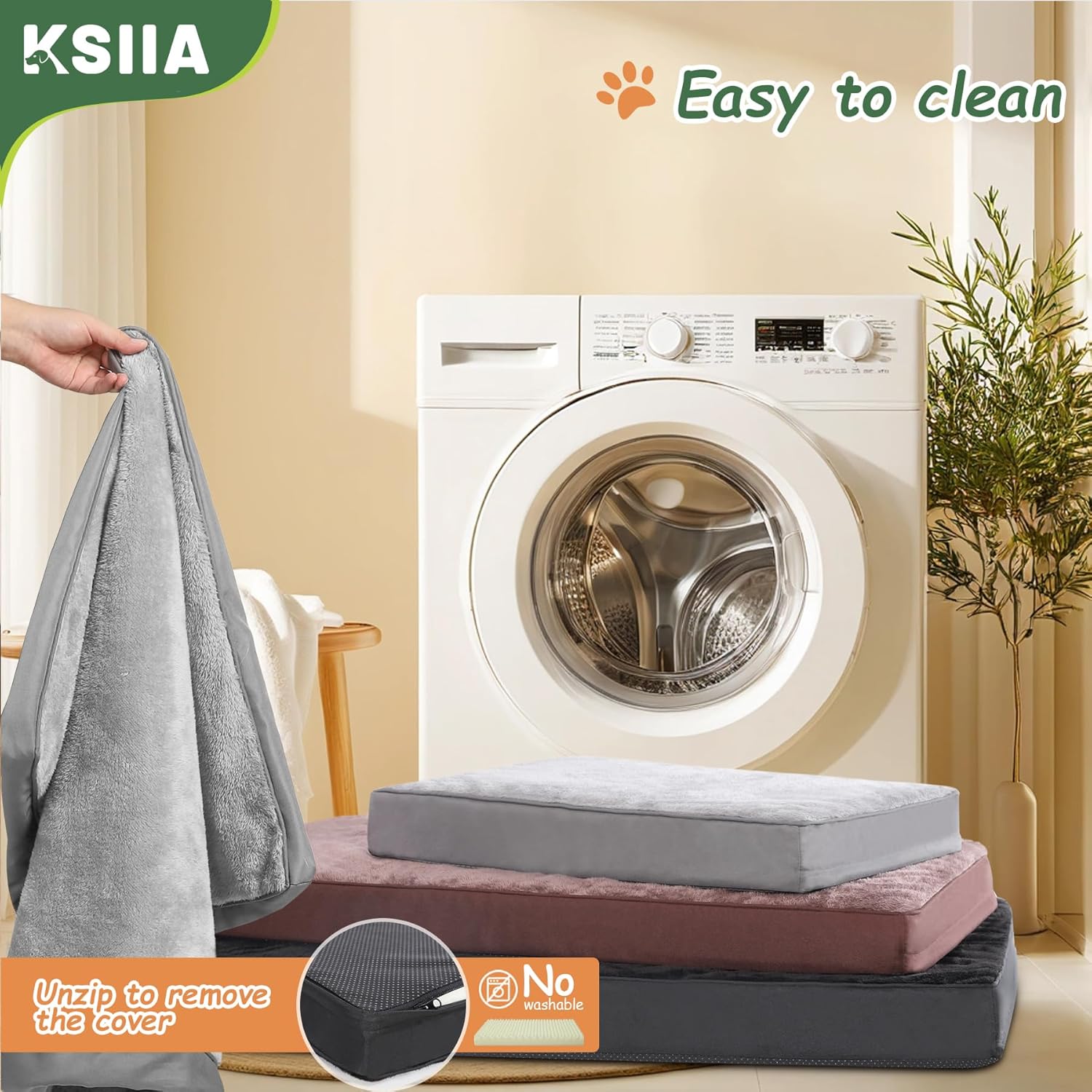 Thumbnail 2 de KSIIA Large Washable Orthopedic Dog Crate Bed (Grey), 88x55x7cm