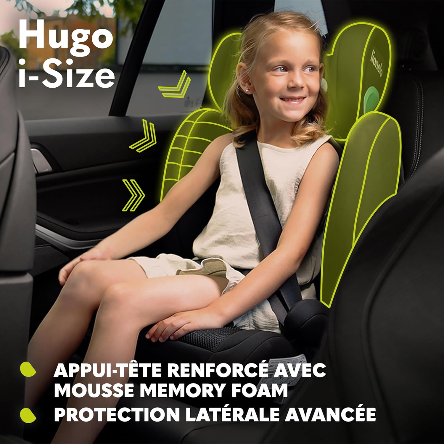 Thumbnail 6 de LIONELO Hugo i-Size Rehausseur Voiture Enfant G2/3, 100–150 cm, ISOFIX, Memory Foam, réhausseur avec appui-tête réglable et protection latérale