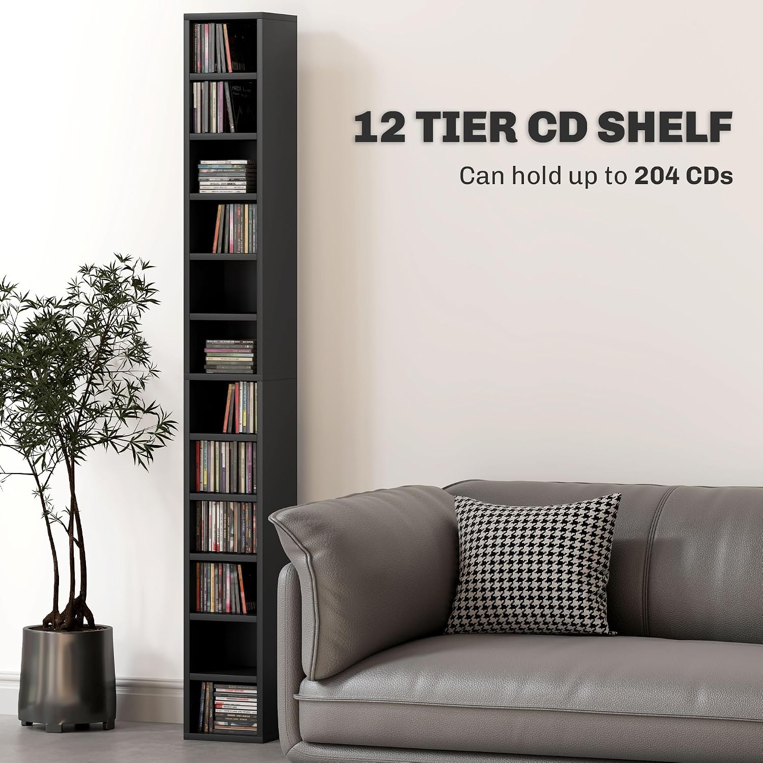 Detalle 2 de HOMCOM 833-135V80BK CD Storage Tower, 12 Tiers, 204-CD Capacity, Black