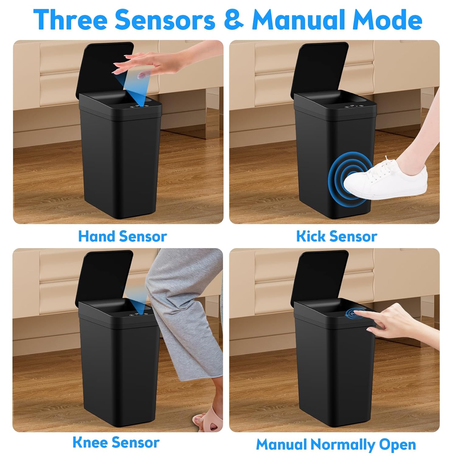Thumbnail 2 de KOEYLE Bathroom Trash Can with Lid (2-Pack, 2.2 Gallon) Touchless Automatic Sensor Smart Bin, Black