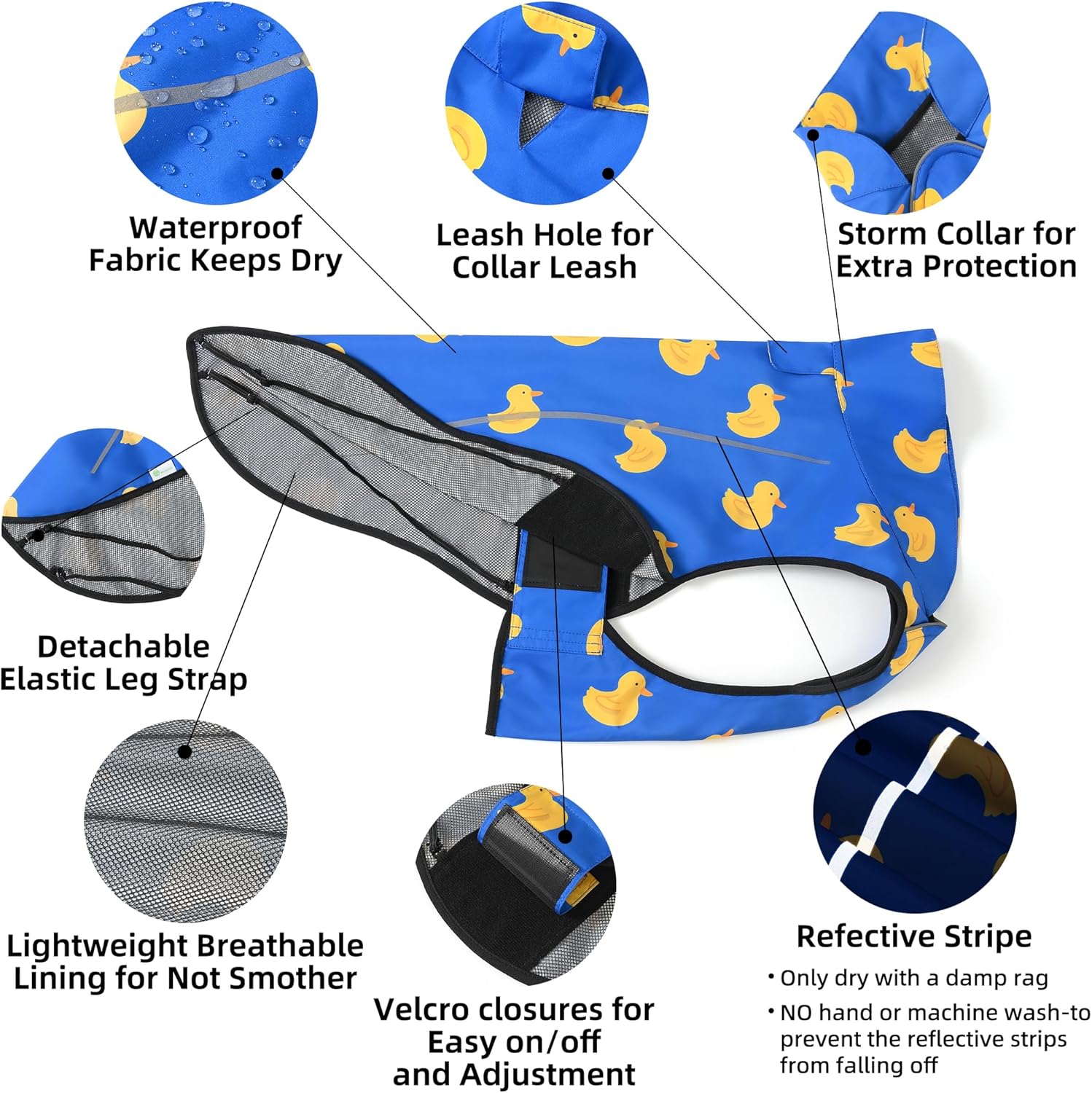Detalle de Mile High Life Dog Raincoat (Blue Duck, Small): Adjustable Waterproof Jacket for Small Dogs