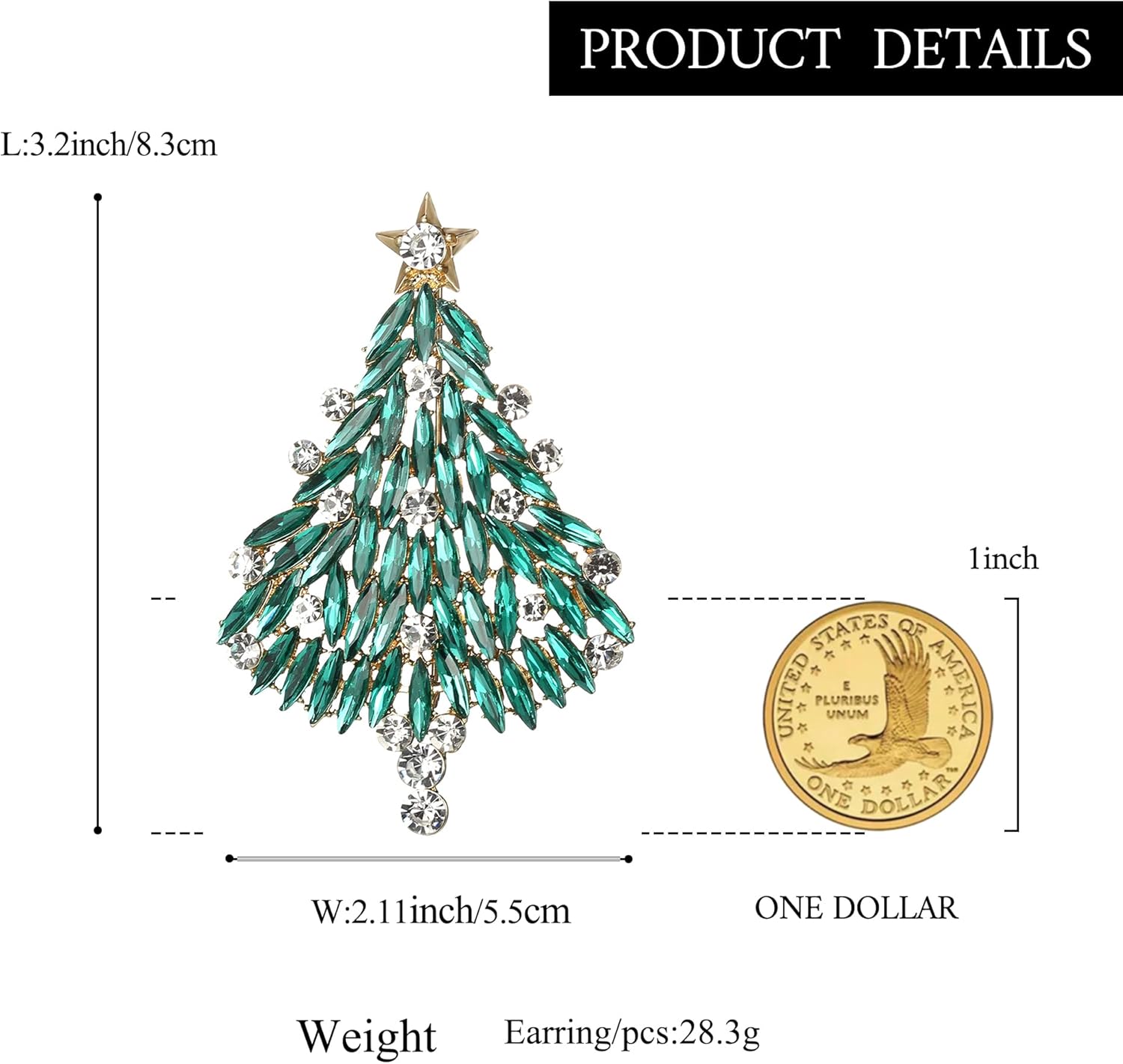 Thumbnail 3 de Clearine Broche femme sapin de Noël étoile cristal rond strass marquise scintillante pour vêtements clair