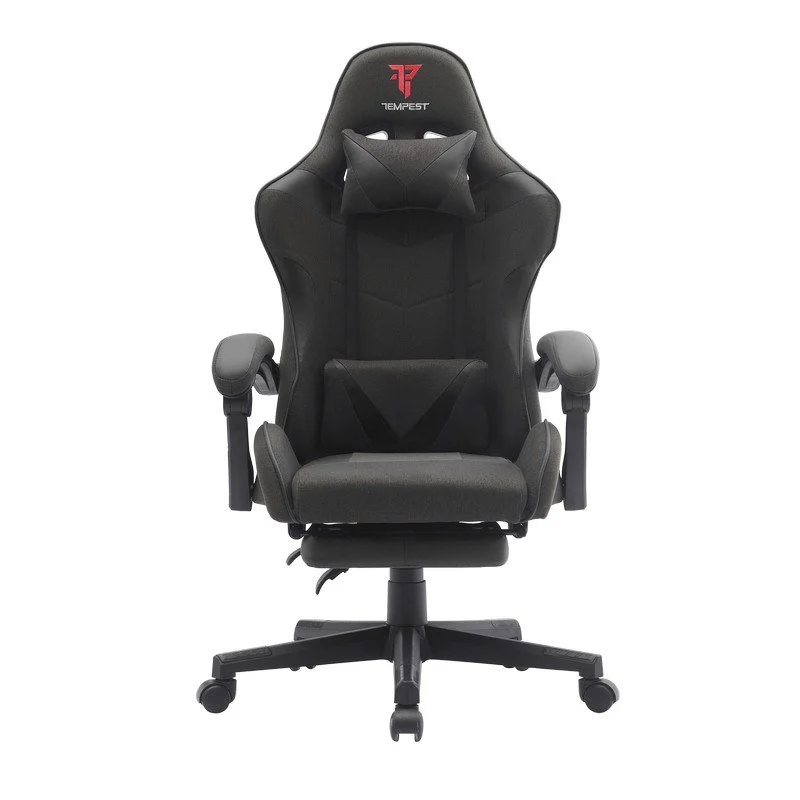 Detalle de tempest Tempest Shake silla gaming con masaje lumbar, reposapiés extensible y respaldo reclinable 135º (negra, tela transpirable)