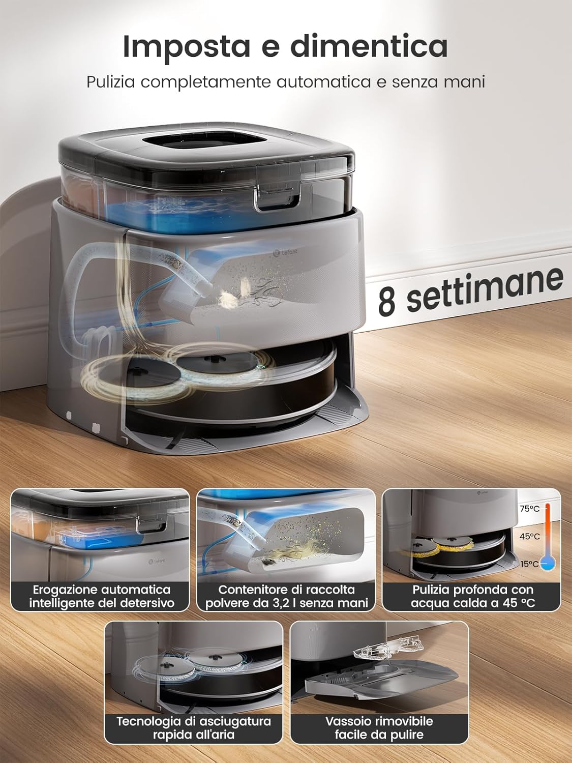 Thumbnail 1 de Lefant M3Max: Robot aspirapolvere lavapavimenti con mappatura, autosvuotante e lavaggio a 45°C