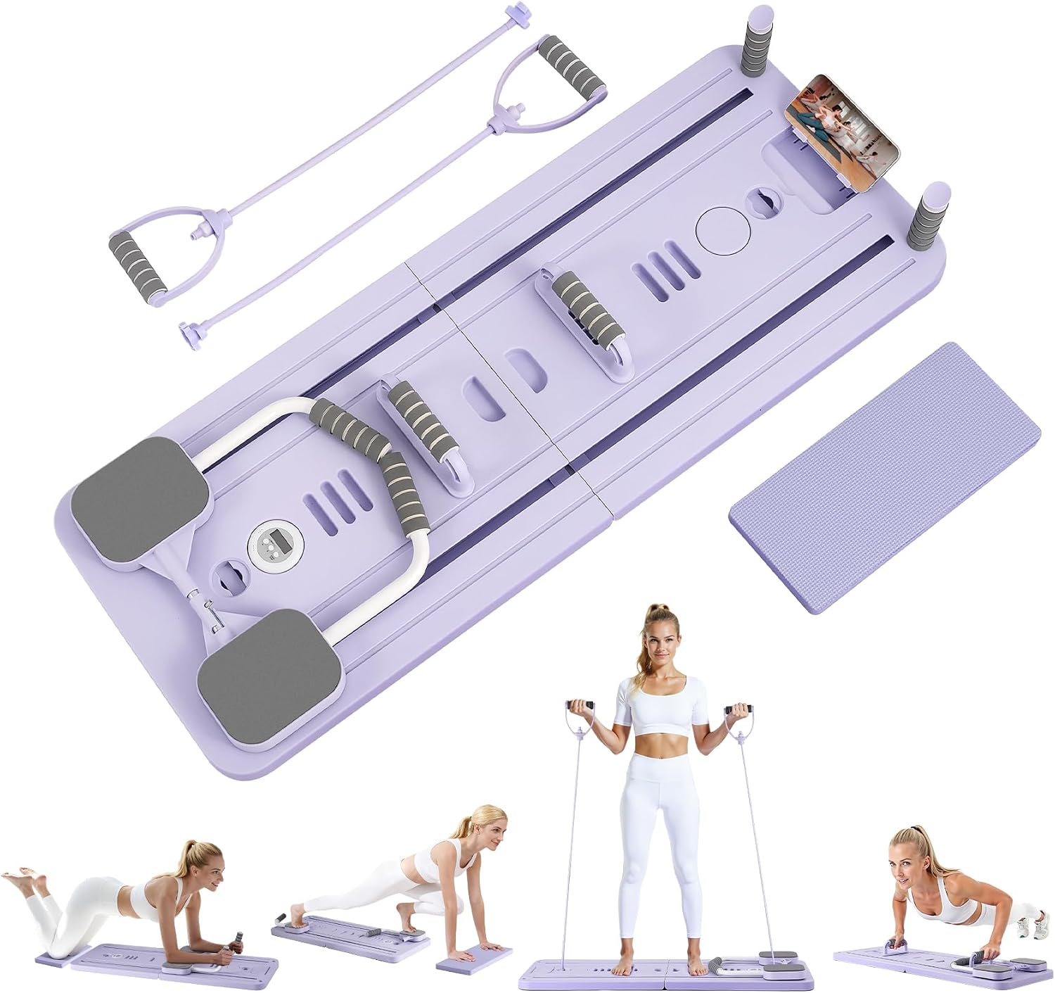 Detalle de mustry Pilates Reformer Machine, 5-in-1 Home Trainer with Auto-Rebound