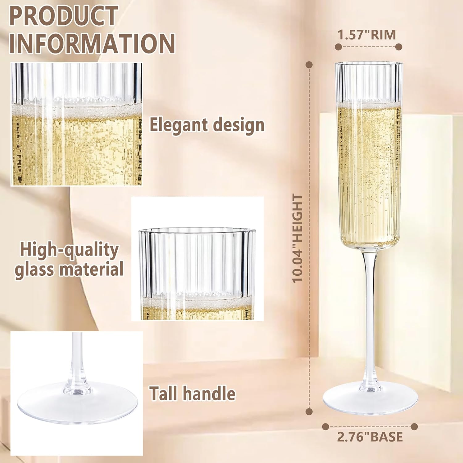 Detalle de Joyido 36 Pack Plastic Champagne Flutes - 6oz Ribbed Clear Disposable Glasses