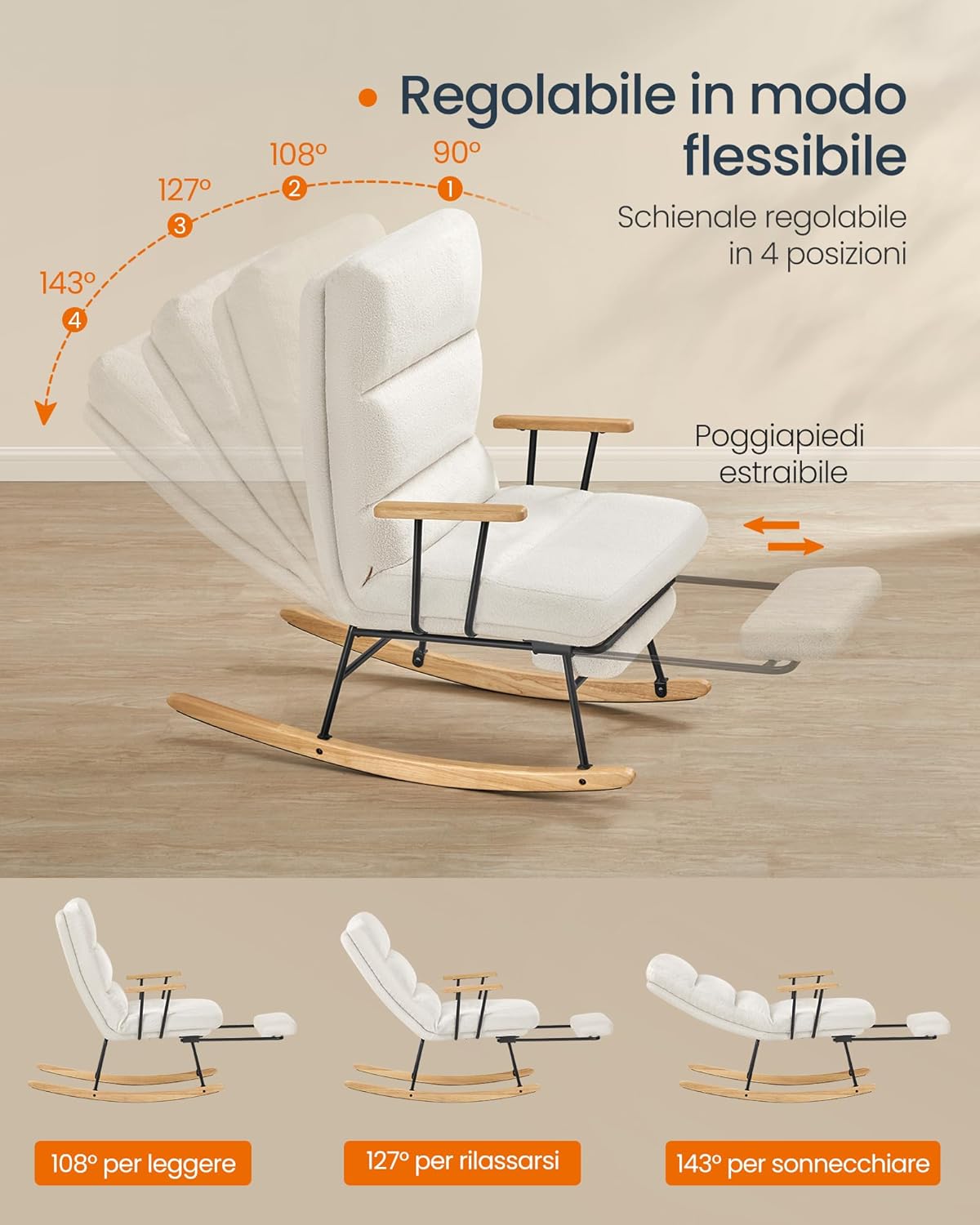 Detalle de SONGMICS HOME Poltrona a Dondolo LYY016W01: comfort elegante con piedini in legno