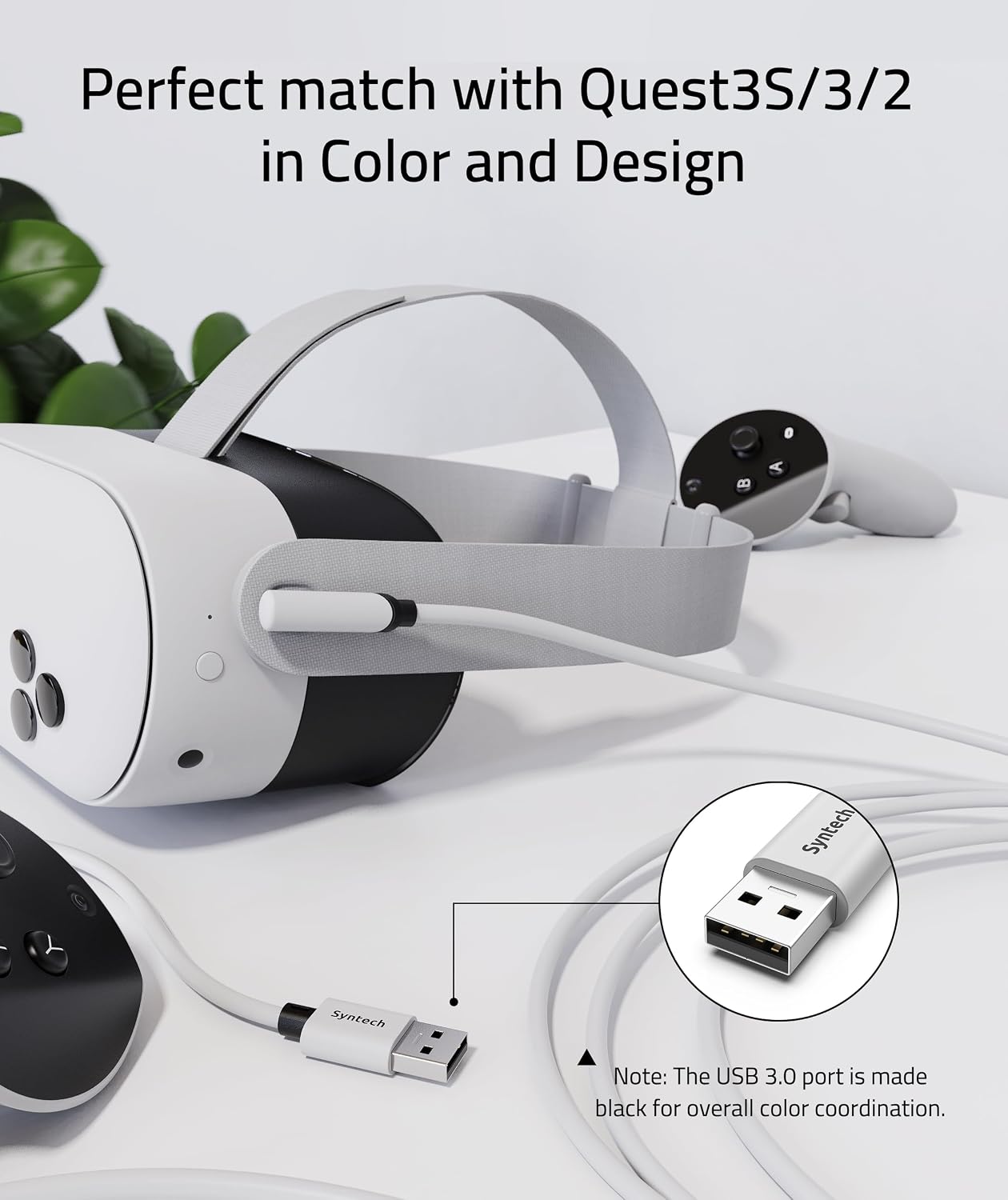 Detalle de Syntech Link Cable 5m — USB 3.0 to USB-C VR Link for Quest 3/2, Pico 4 & SteamVR