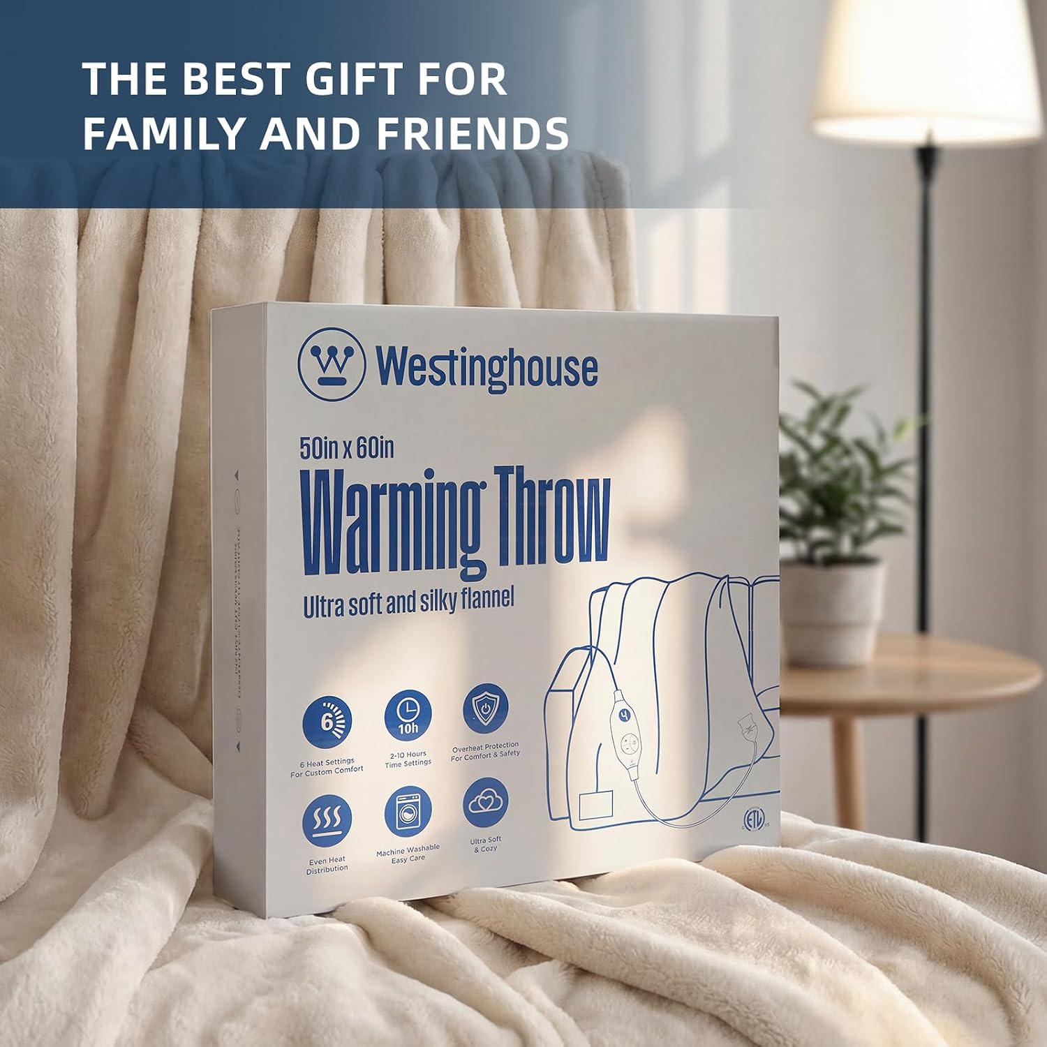 Thumbnail 5 de Westinghouse Heated Throw Blanket, 50 x 60-Inch Flannel, 6 Heat Levels