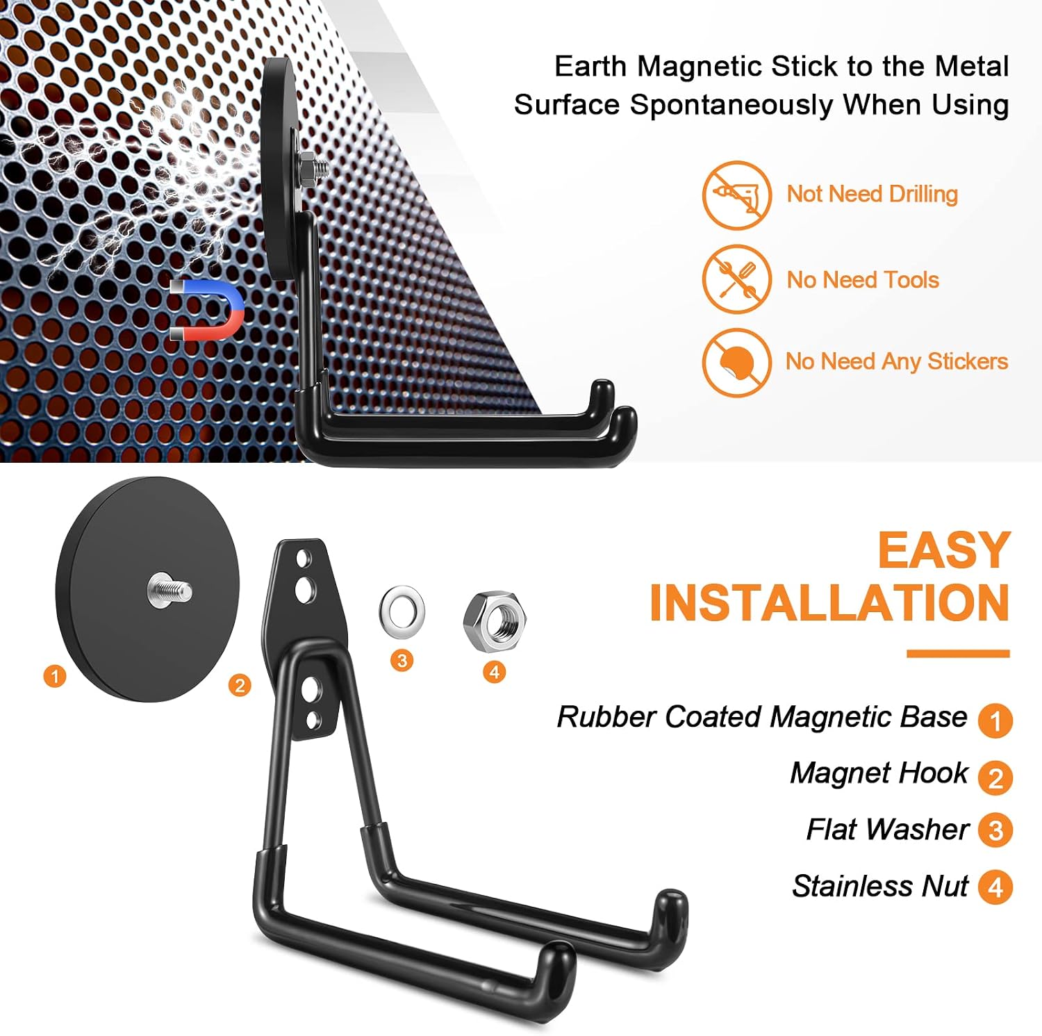 Detalle 2 de ENUODA ENUODA003 Magnetic Double Hooks, 2-Pack with 3.46-Inch Magnet Bases