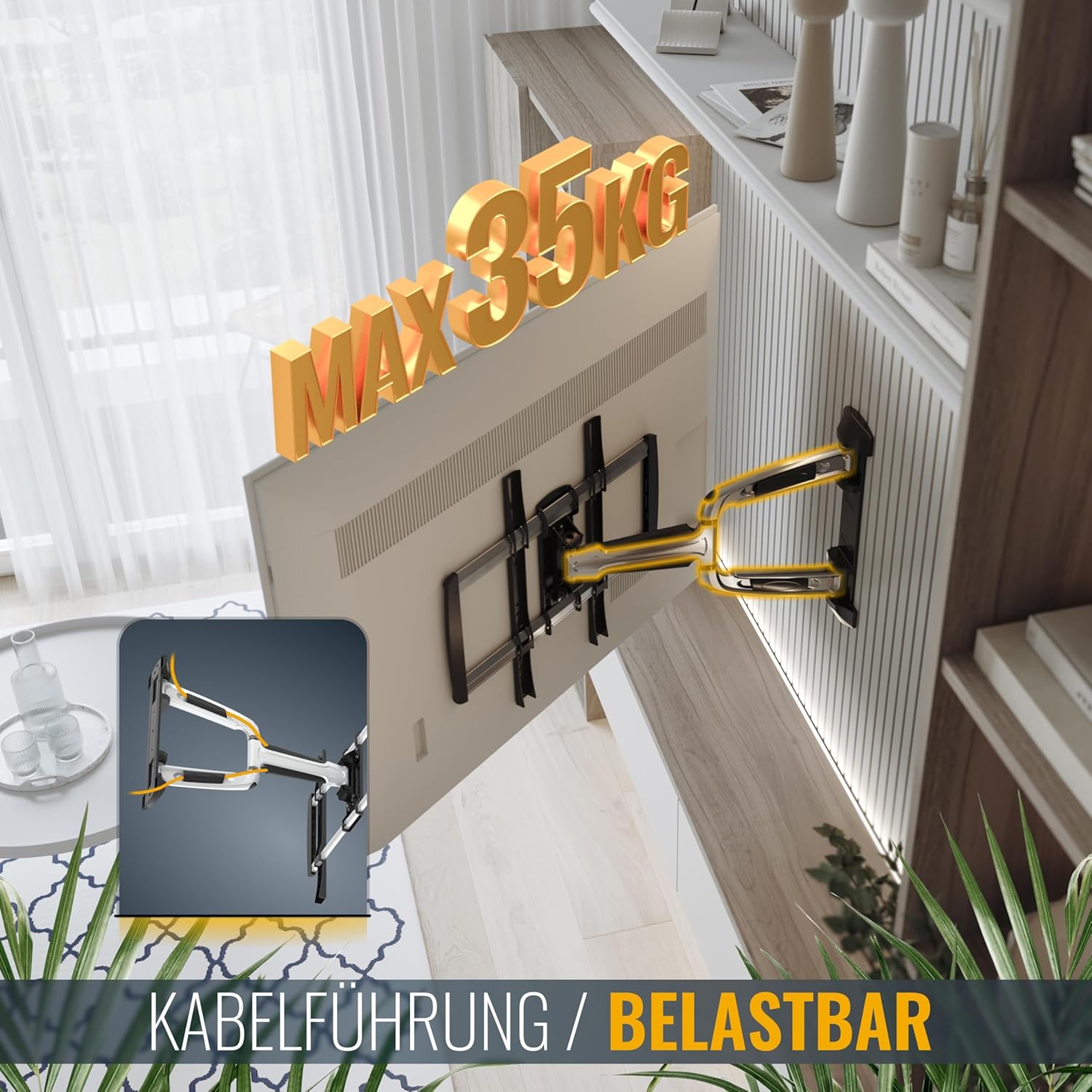 Detalle de RICOO S0644 TV-Wandhalterung: Schwenk- und Neigbar für 32–55 Zoll, VESA 400x400, max. 35 kg