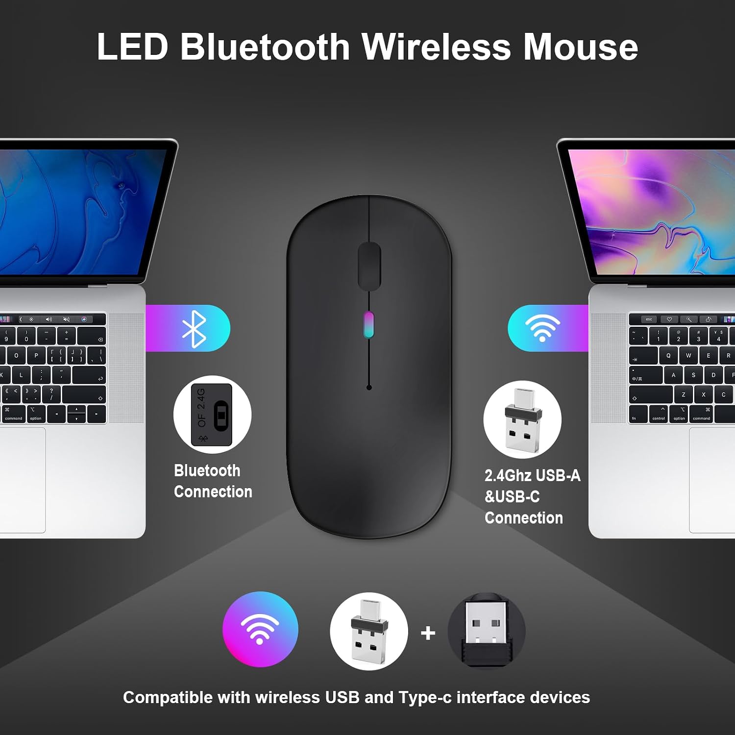 Detalle 2 de Kabellose Bluetooth-Maus 1600 DPI Schwarz