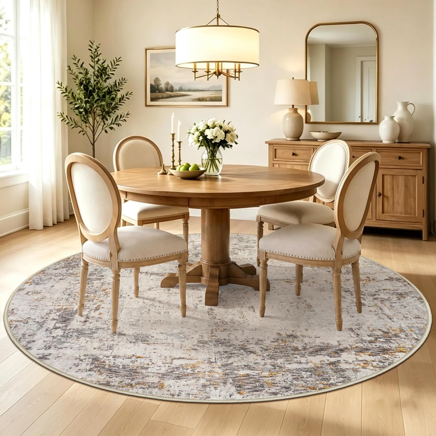 Thumbnail 6 de Capslpad Minimalistisch Abstrakter Rund Teppich 160 cm Beige Washable Round Rug