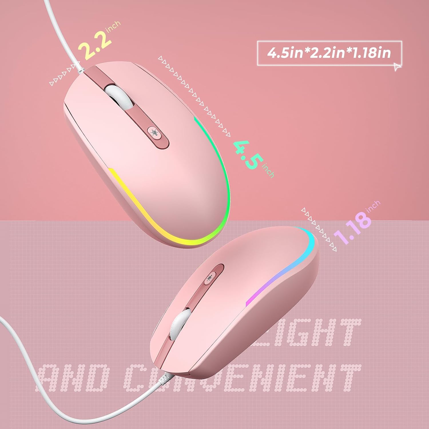 Detalle 1 de Seenda wired mouse 1600 DPI RGB in pink