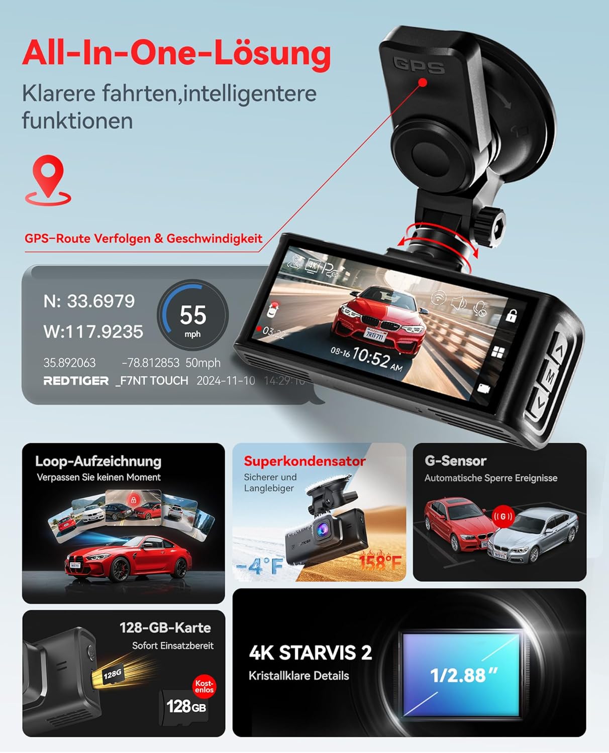 Thumbnail 5 de REDTIGER F7N Touch 4K Dashcam mit GPS und 128GB Karte