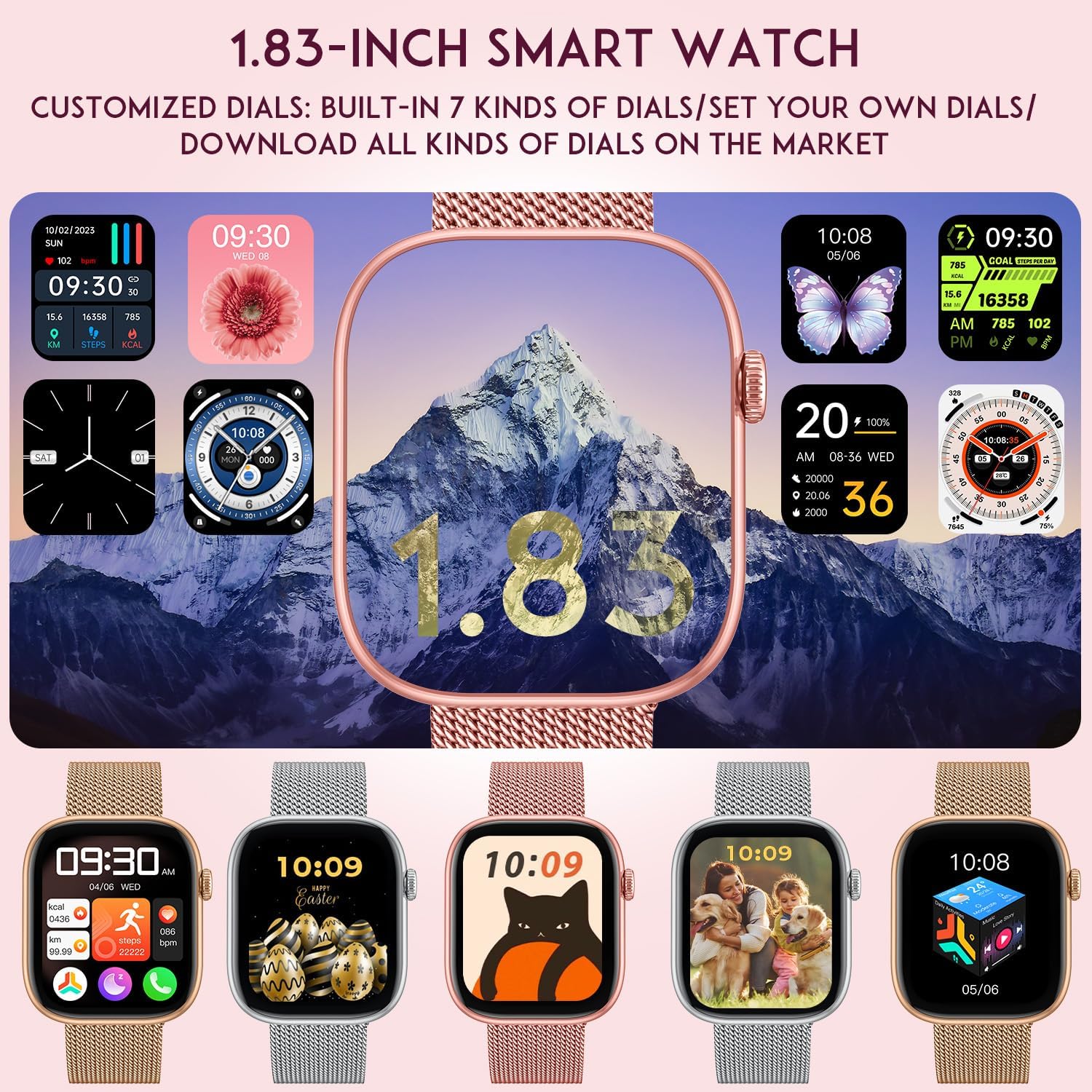 Thumbnail 2 de Smartwatch Donna con Chiamate Bluetooth e Quadrante Dinamico da 1,83" – stile, salute e connettività