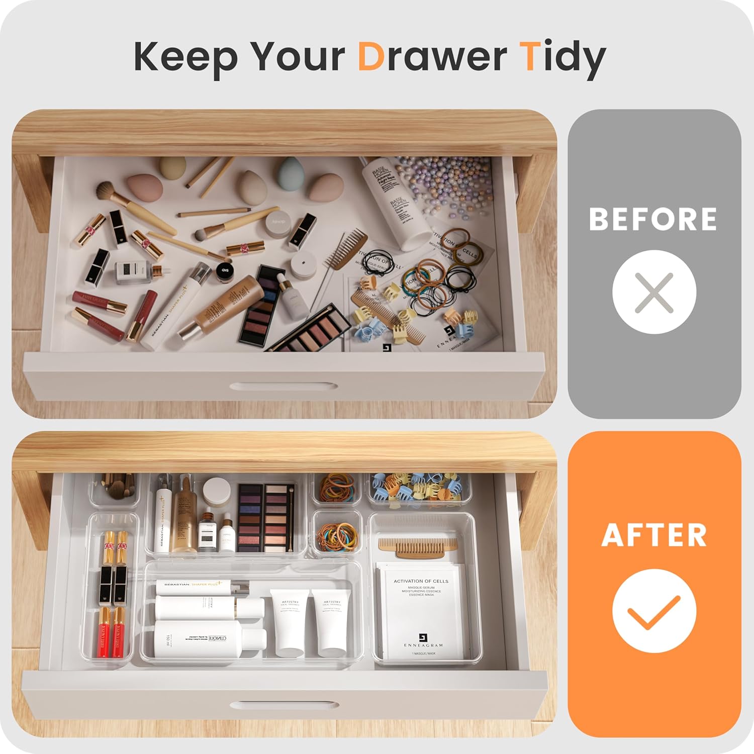 Thumbnail 6 de A-LuGei Military Grade Drawer Organisers – 28-Piece Clear Set (Five Sizes) for Makeup, Bathroom, Office and More