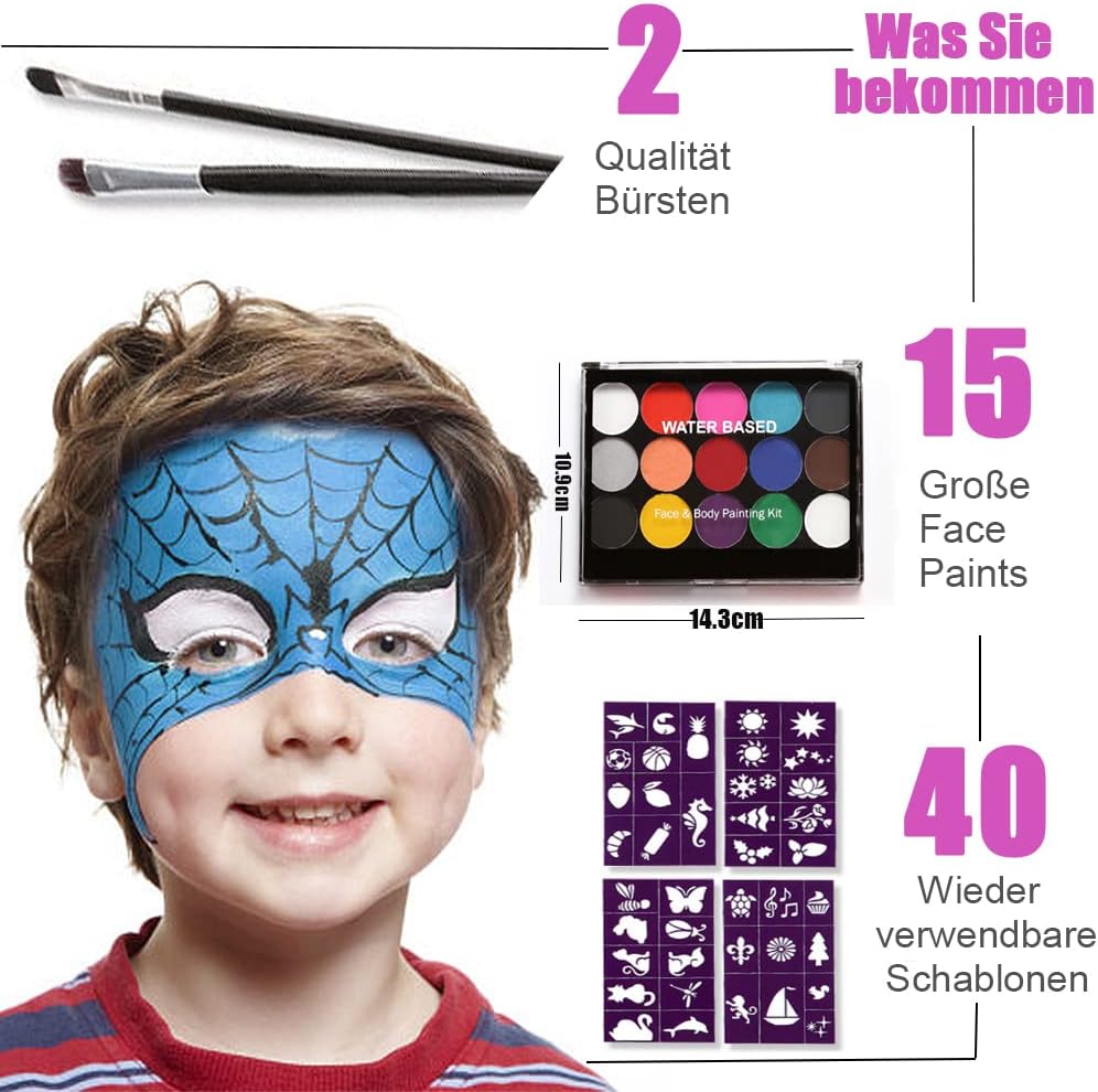 Detalle 1 de Halloween Kinderschminke Set 15 Farben 🎨