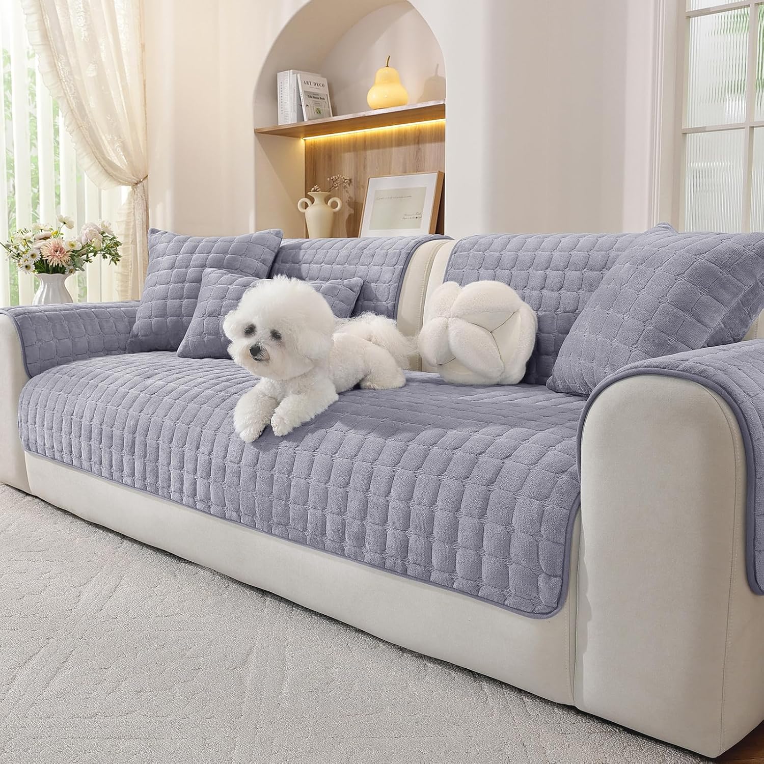 Detalle de Ystyle copridivano in pile morbido antiscivolo grigio chiaro 90x160 cm