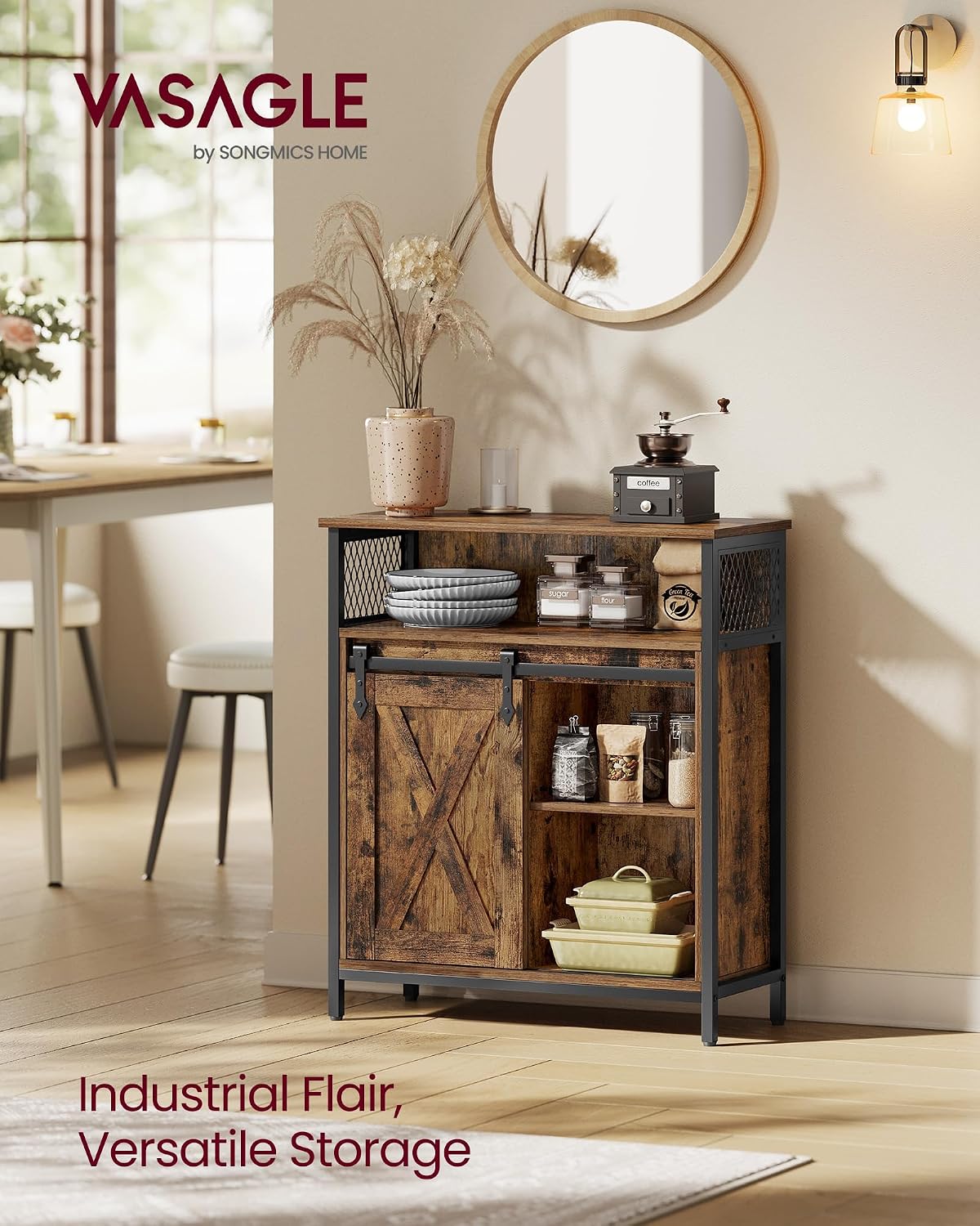 Thumbnail 2 de VASAGLE LSC089B01 Storage Cabinet with Sliding Barn Door and Adjustable Shelf