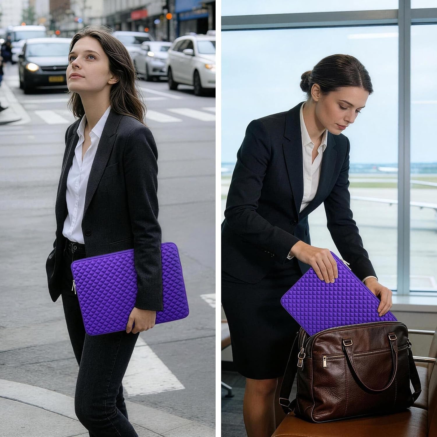 Detalle 2 de RAINYEAR 15.6-inch laptop sleeve with diamond foam padding and fluffy lining (Purple)