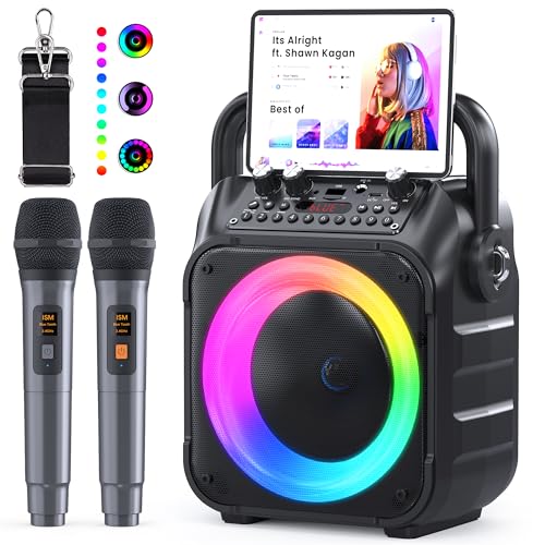 Detalle de Karaoke Ankuka 2 Micrófonos Inalámbricos con Altavoz 12W y Subwoofer 6,5'' (Versión Actualizada)