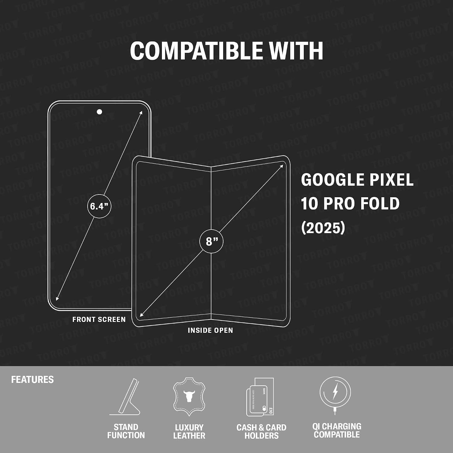 Thumbnail 1 de TORRO Google Pixel 10 Pro Fold対応 手帳型本革ケース スタンド・カード収納付き ブラック／レッド