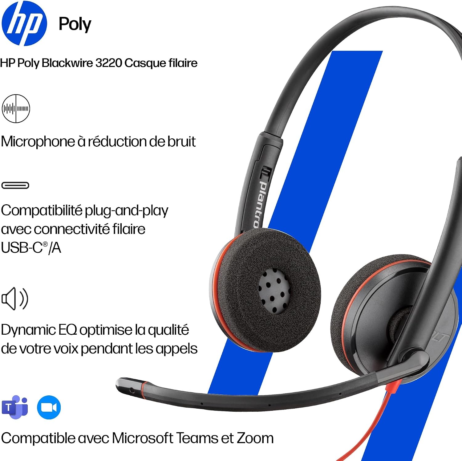 Detalle de Poly Blackwire 3220 micro-casque filaire
