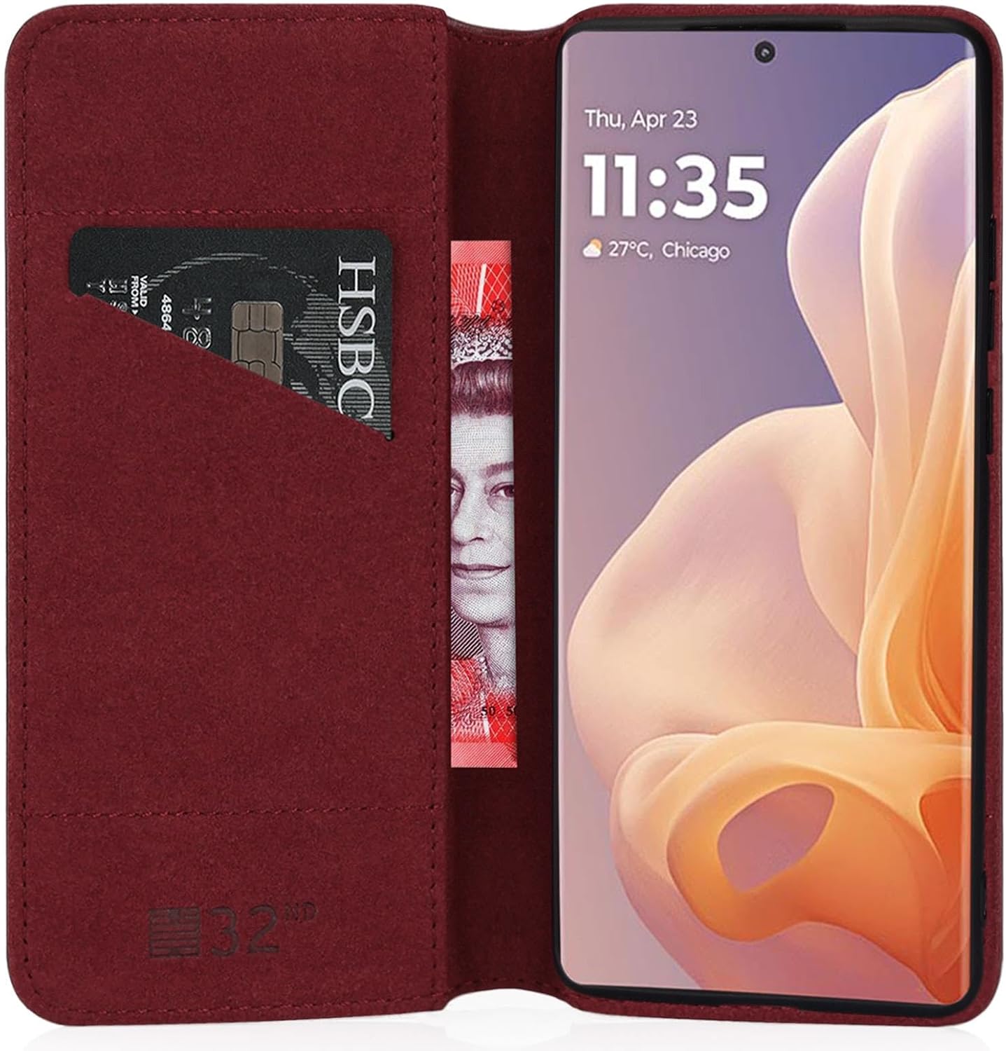 Thumbnail 2 de 32nd Classic Series 2.0 Real Leather Book Wallet Flip Case for Motorola Moto G85 – Burgundy