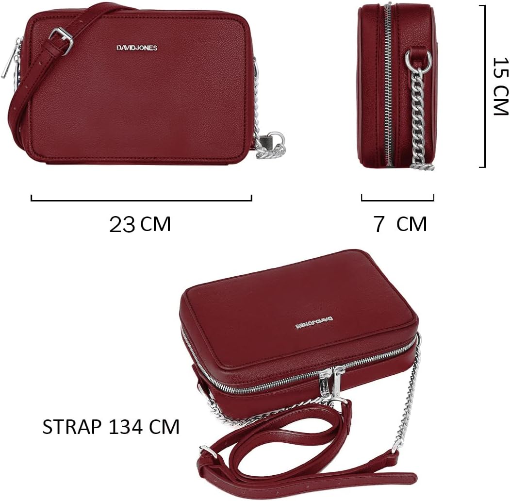 Thumbnail 5 de David Jones Petit sac bandoulière rectangulaire femme en cuir PU rigide rouge bordeaux
