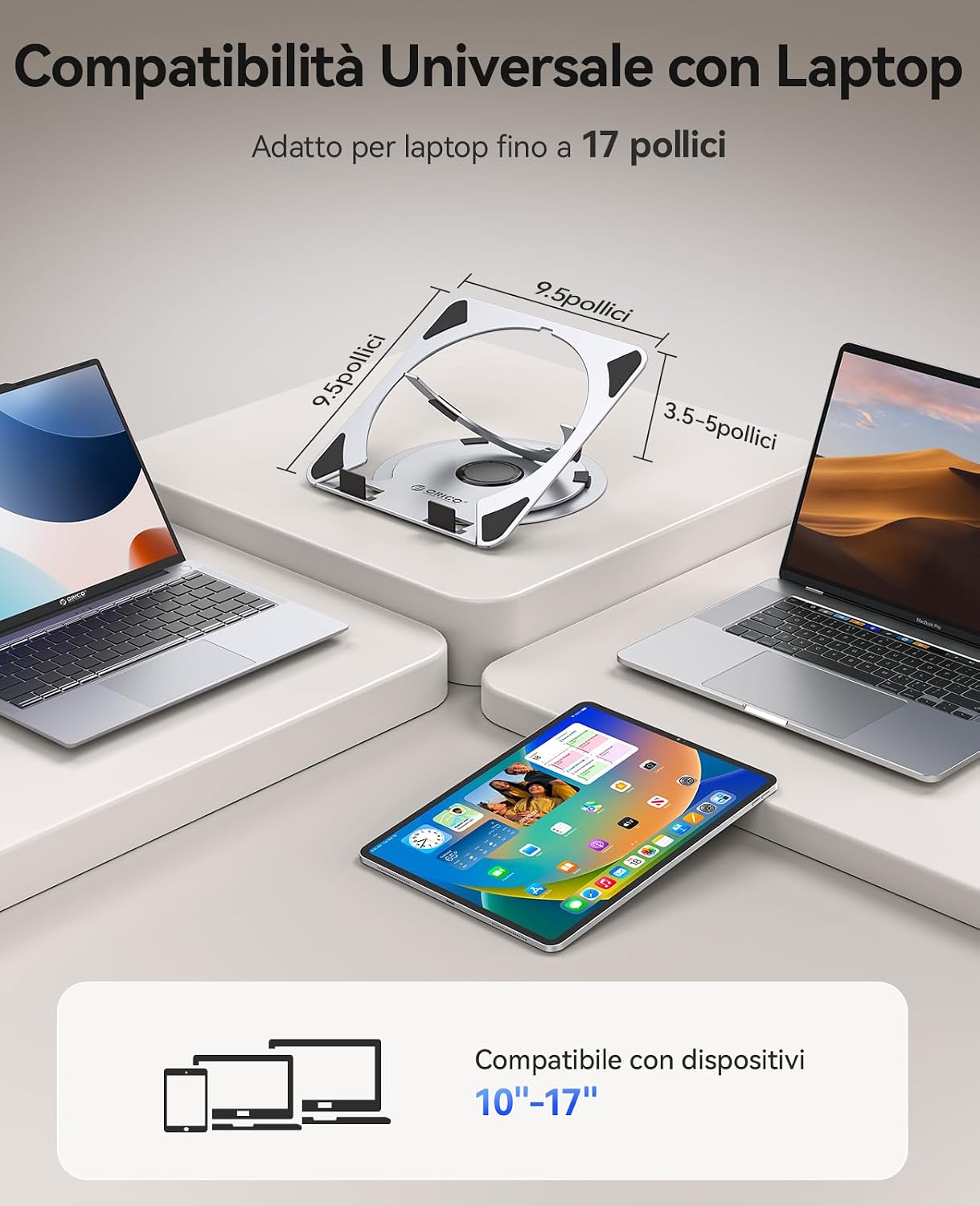 Detalle de ORICO Supporto PC Portatile NS1 regolabile e ventilato con base girevole 360° (10–17")
