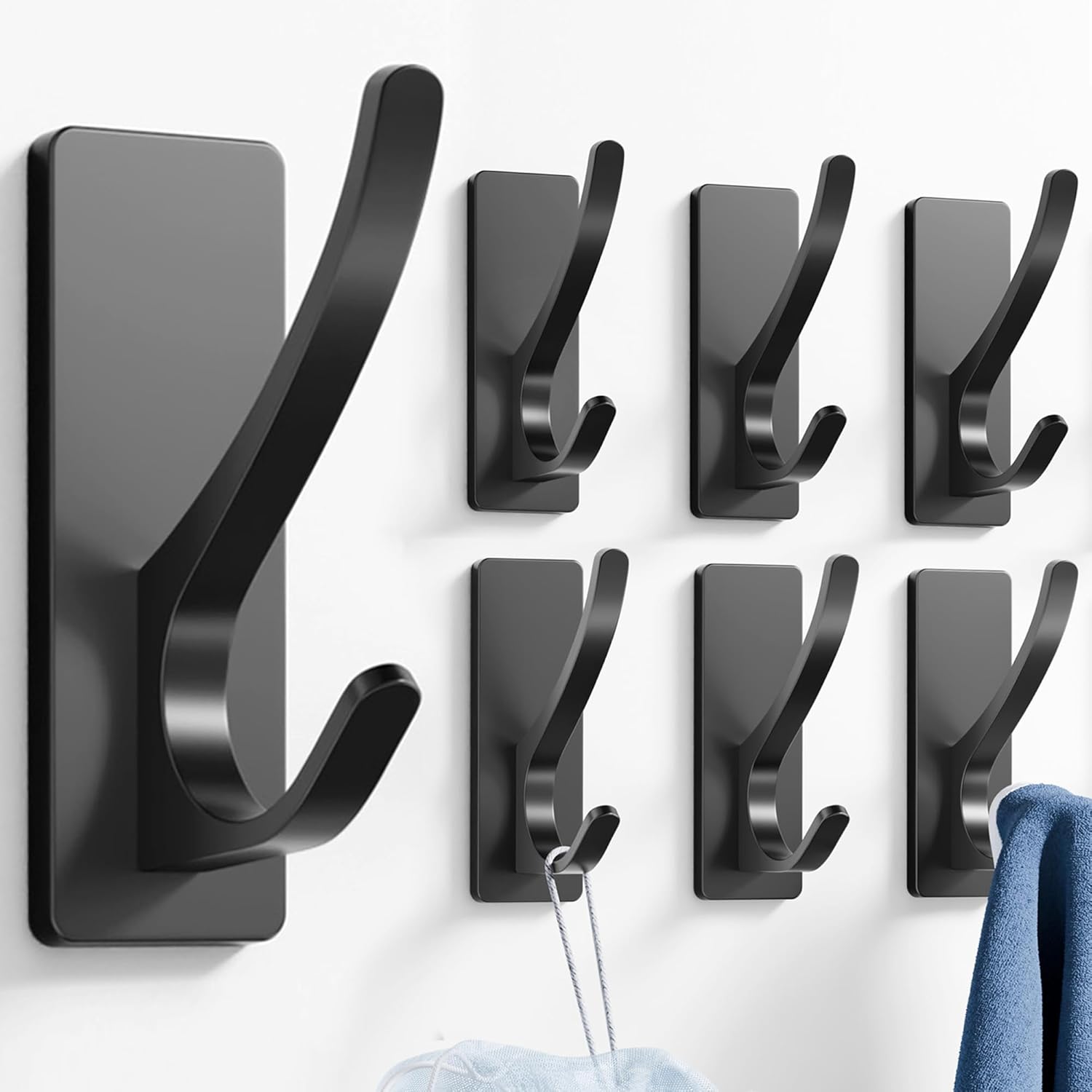 Thumbnail 6 de pickpiff Self-Adhesive Coat Hooks (Heavy-Duty Stainless), Matt Black, 4-Pack (8 Hooks)
