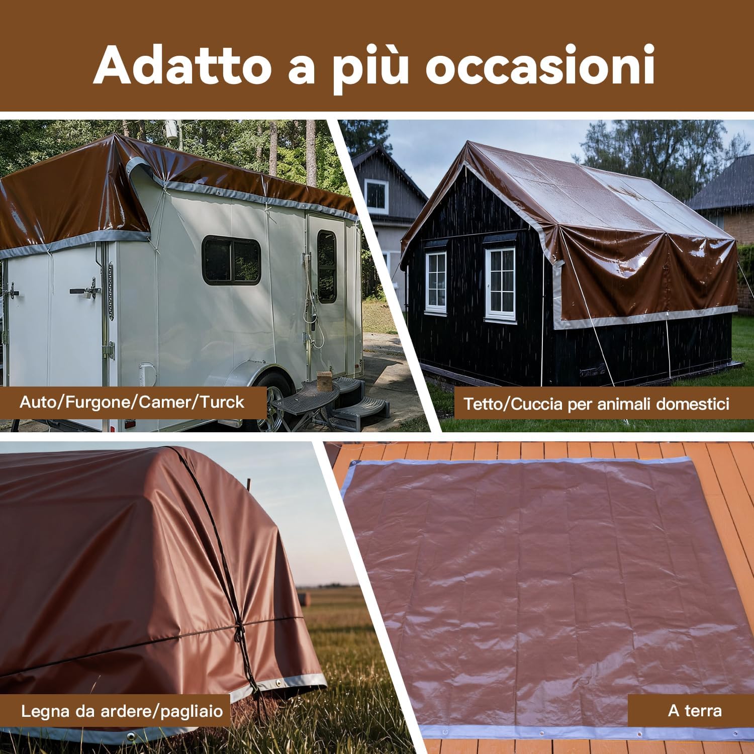 Detalle 2 de COVALL Telone impermeabile 150g/m² 4×4m (Argento/Marrone) con occhielli rinforzati