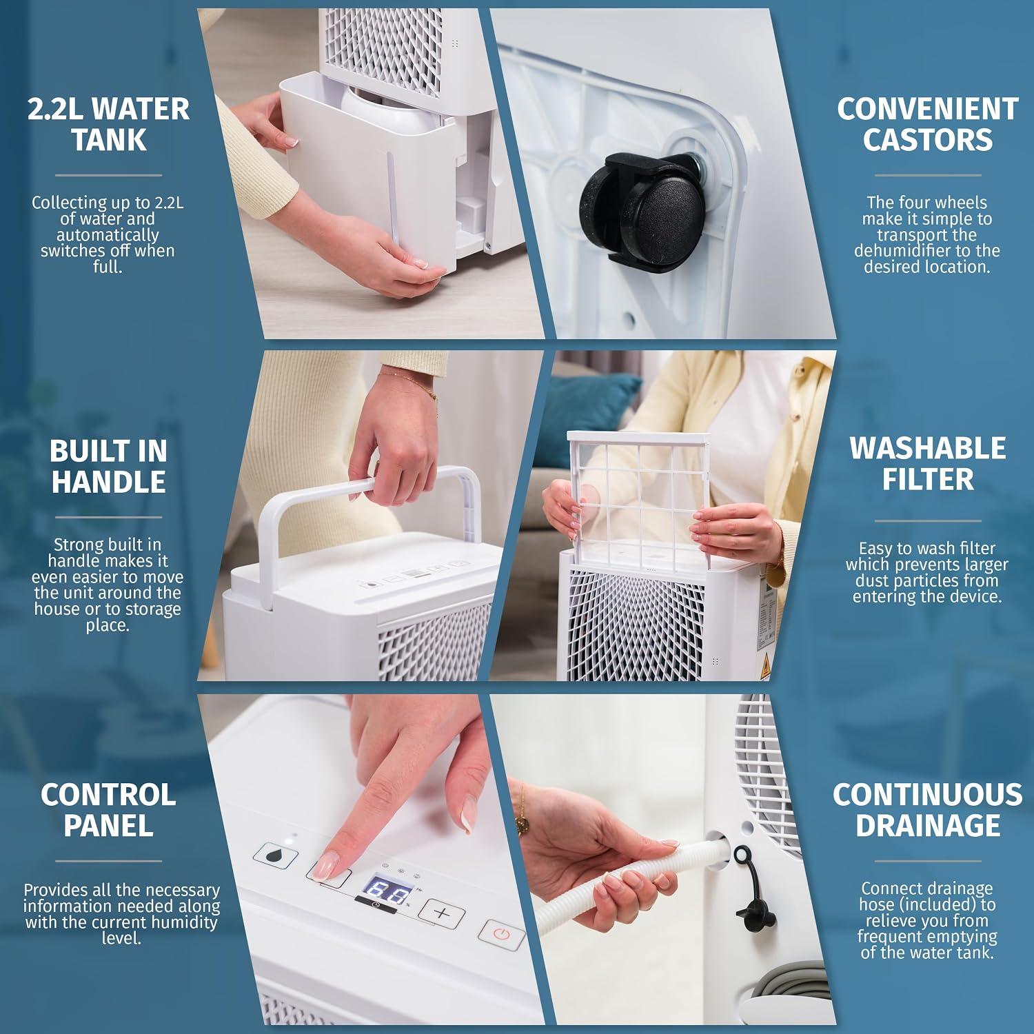 Thumbnail 6 de Nyxi 12L Per Day Dehumidifier with Digital Humidity Sensor, 24hr Timer & Continuous Drainage (12L/day)
