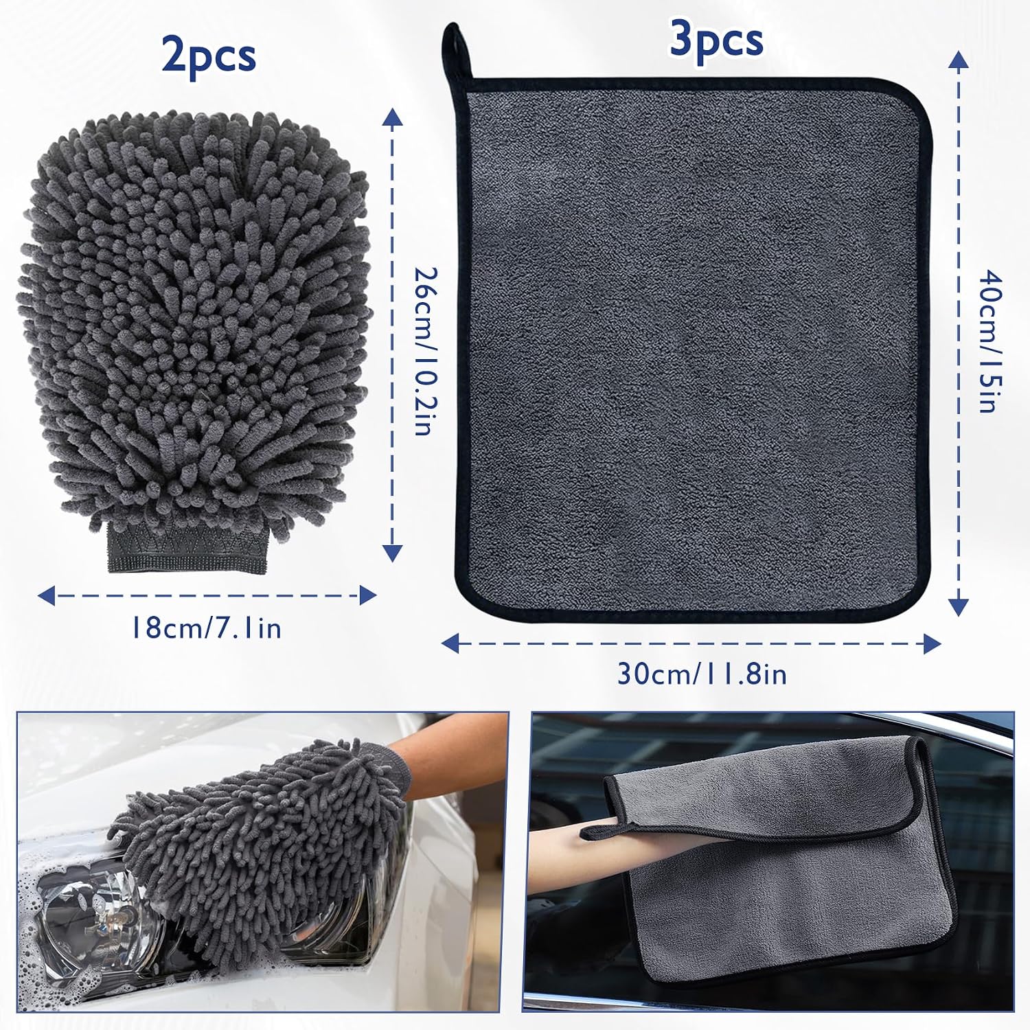 Detalle 2 de KALBIGRO 5-delige microvezelset voor autoverzorging met 3 doeken en 2 washandschoenen