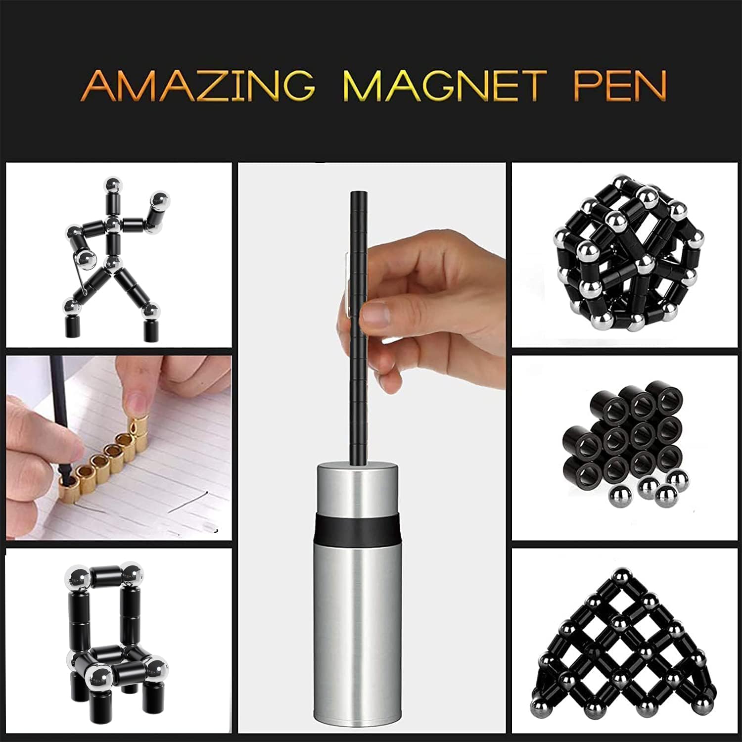Thumbnail 4 de Aionly Fidget Magnetic Pen with Ballpoint & Stylus Tips (Black) – magnetic ring fidget writing pen gift set