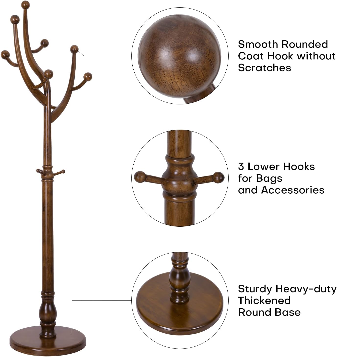 Detalle de Bekrvio Wood Coat Rack, Walnut Finish