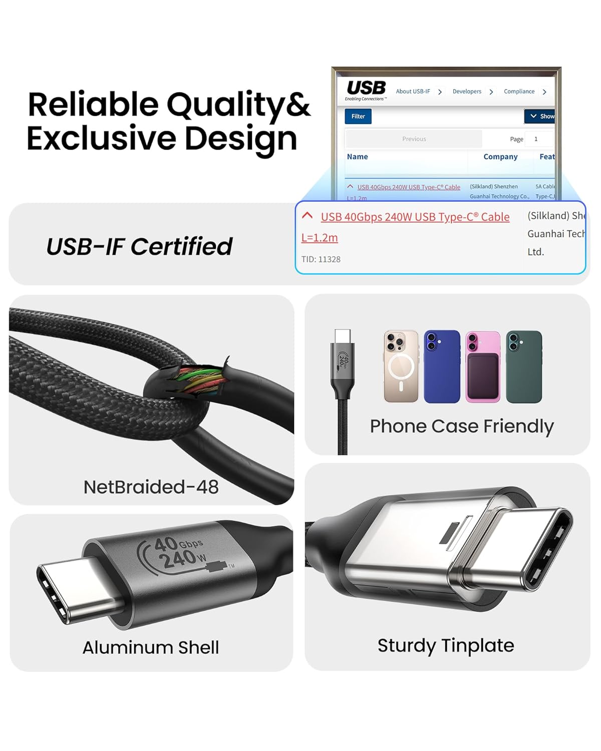 Thumbnail 4 de Silkland USB 4 Thunderbolt 4 Cable 4ft for MacBook
