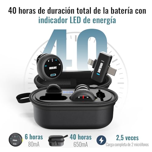 Thumbnail 3 de UROLMIC Micrófono Inalámbrico 2 en 1 para iPhone y Android | 40 h de batería, 55 m de alcance y cancelación de ruido