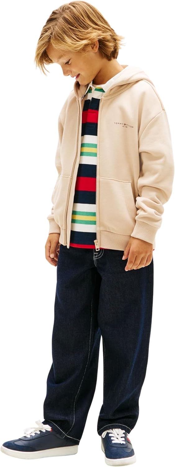 Detalle de Tommy Hilfiger Mini Corp Zip Through Hoodie Ks0ks00726 – Felpa con cappuccio unisex per bambini e ragazzi
