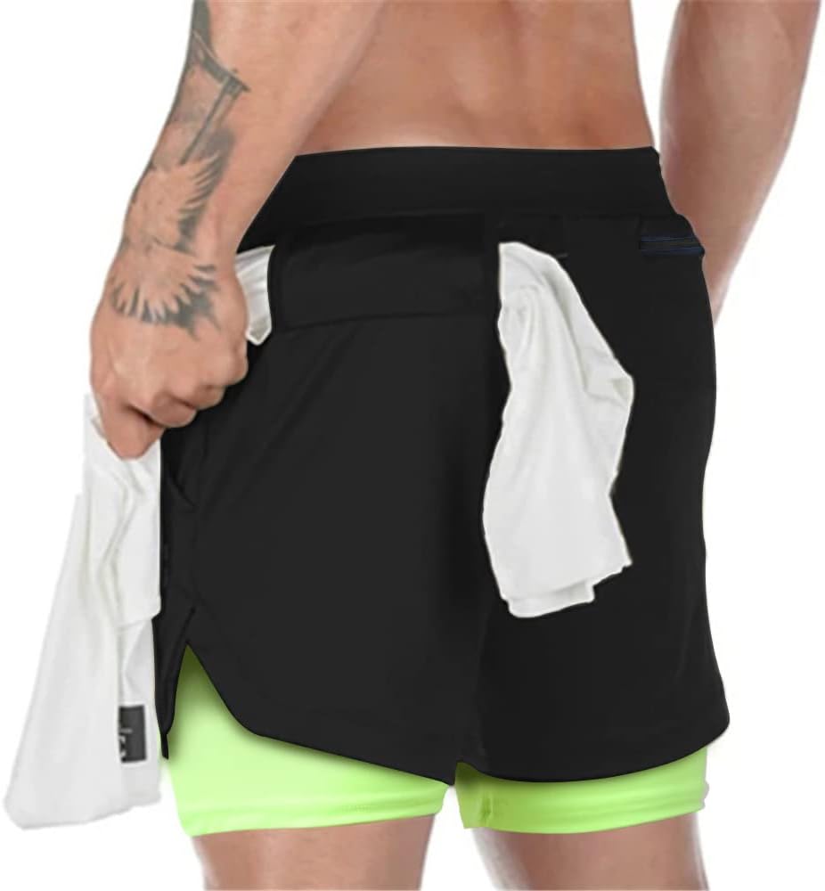 Detalle de Superora Men's Running Gym 2 in 1 Shorts with Pockets: Breathable, Double Layer Training Shorts