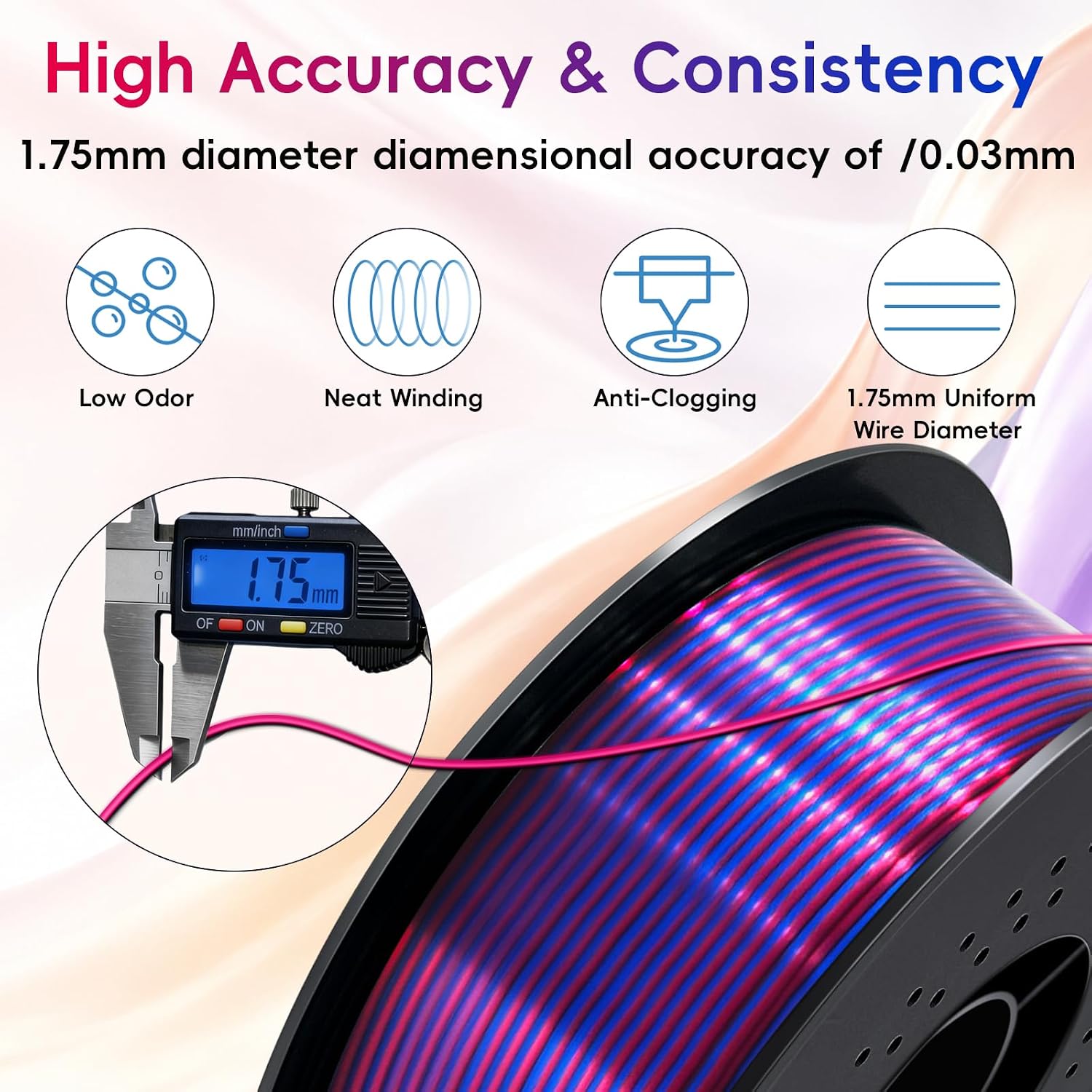 Detalle de UGUESS PLA+ Silk 3D Printer Filament Bundle, 1.75 mm, 6 Tri-Color Spools